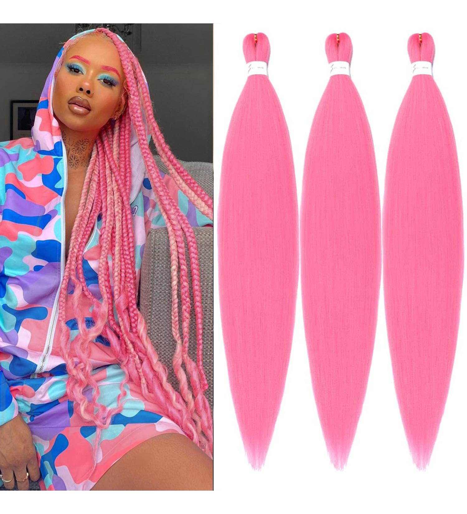 YDDM Pre Stretched Braiding Hair Extensions - 32 Inch Jumbo Pink Hair (3 Packs) for Braids - Art Hair for Stunning Styles - Buy Online on GoSupps.com