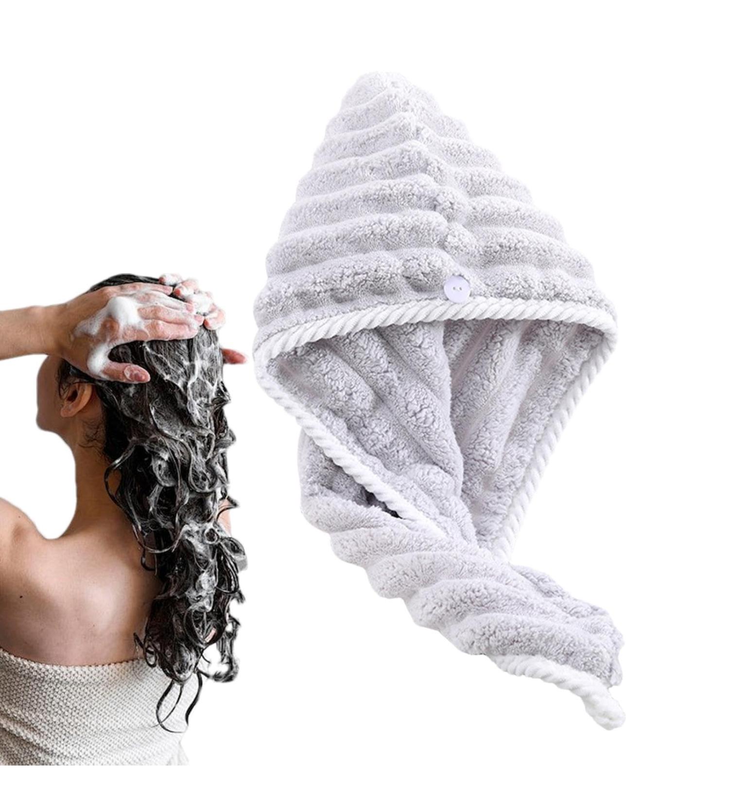 Dry Hair Cap Curly Hair Dry Cap | Coral Fleece Fast Absorbent Towel Cap for Hair Drying | Shower Cap Scarf Adjustable Humanized Hair Dryer with Buttons for Women Men Boys Girls gray - Buy Online on GoSupps.com