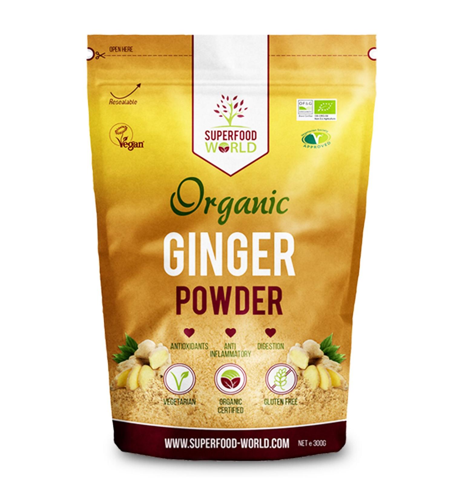 Organic Ginger Powder 300g - Powerful Anti-Inflammatory & Antioxidant for Cooking and Tea - Buy Online on GoSupps.com