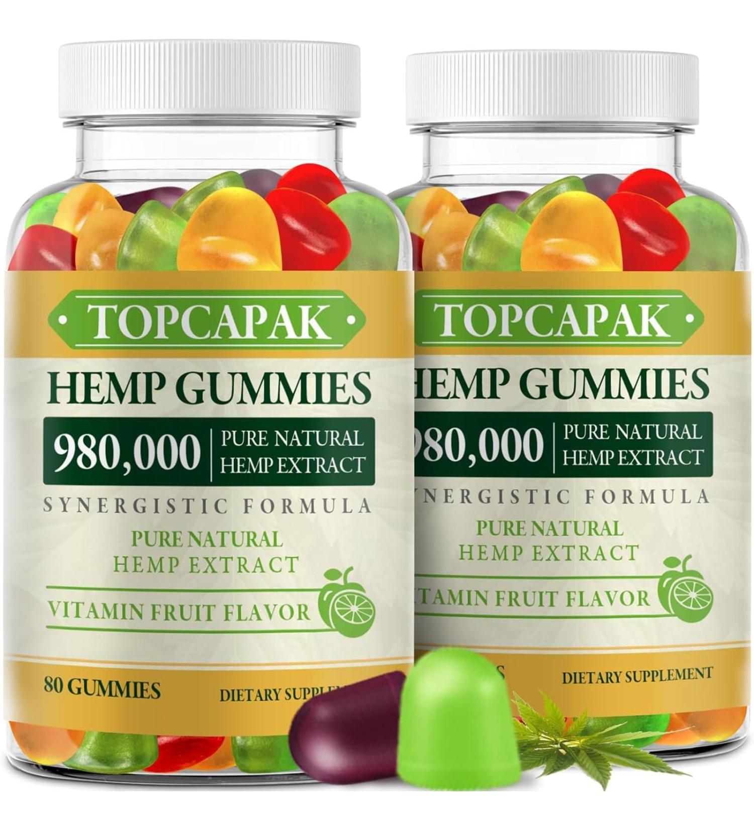 (2 Pack) Hemp Gummies for Sleep Pain Anxiety - Advanced Extra Strength Supplement with High Potency Pure Hemp Oil Extract - Best Edible Gummy for Adults Fruit - Buy Online on GoSupps.com