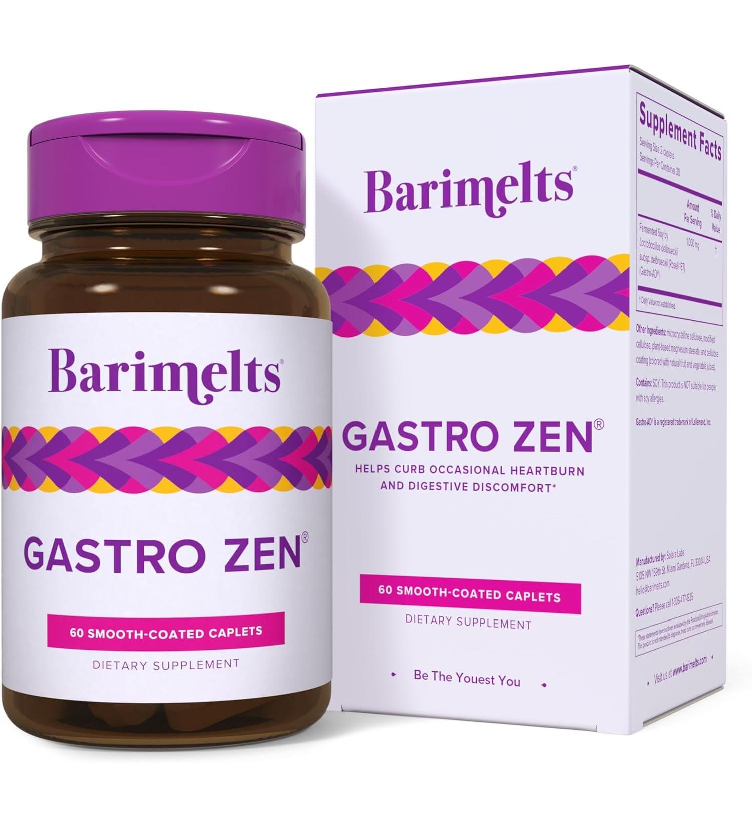 BariMelts Gastro Zen with Gastro-AD for GLP-1 Users and Bariatric Patients - Postbiotics for Heartburn Relief & Gut Health - 60 Smooth-Coated Caplets (1-Month Supply) - Buy Online on GoSupps.com
