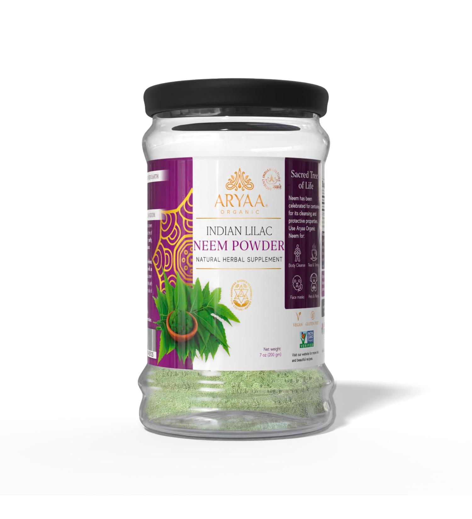 Aryaa Organic Neem Powder 100% Pure Neem Leaf Powder for Clear Skin Healthy Hair Detox Support Immune Boost and Natural Care for Pets & Plants