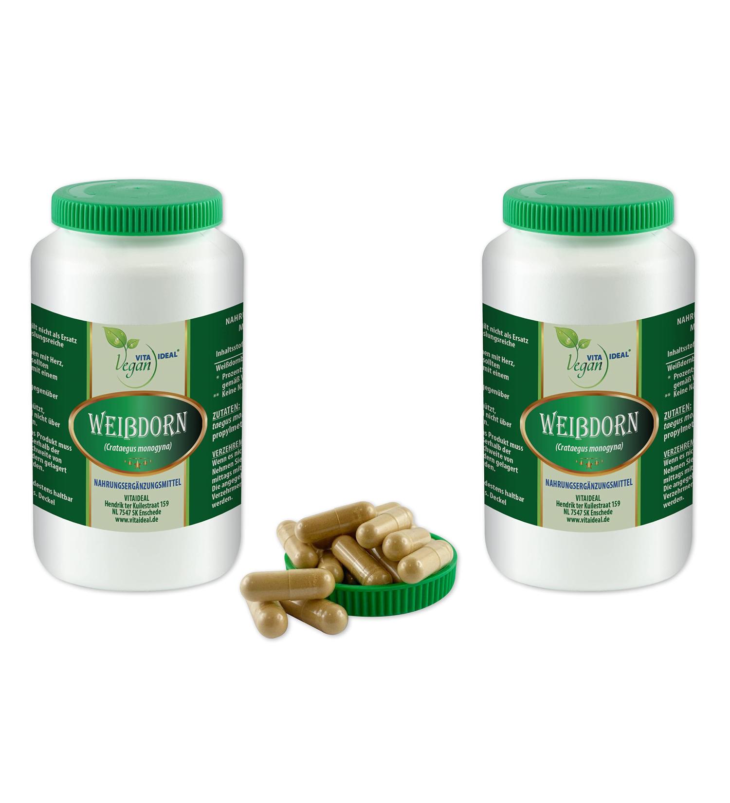 Vita Ideal Vegan Hawthorn Berries 2x360 Capsules - Pure Crataegus Monogyna Powder 1000mg Daily Dose Additive-Free Vegan Friendly - Buy Online on GoSupps.com