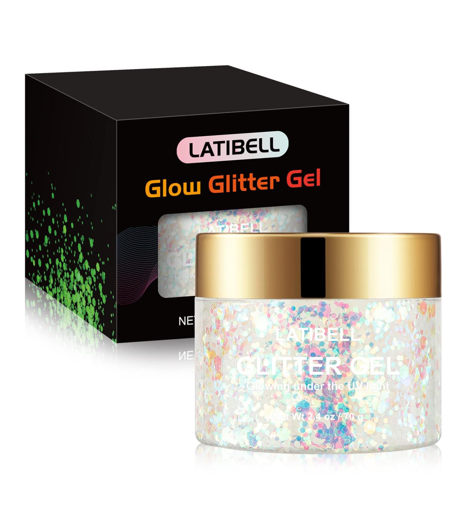 LATIBELL Glow in The Dark UV Body Glitter Gel - Neon Chunky Glitter Makeup for Festival Party Rave - Pearl White - 2.4 oz - Buy Online on GoSupps.com