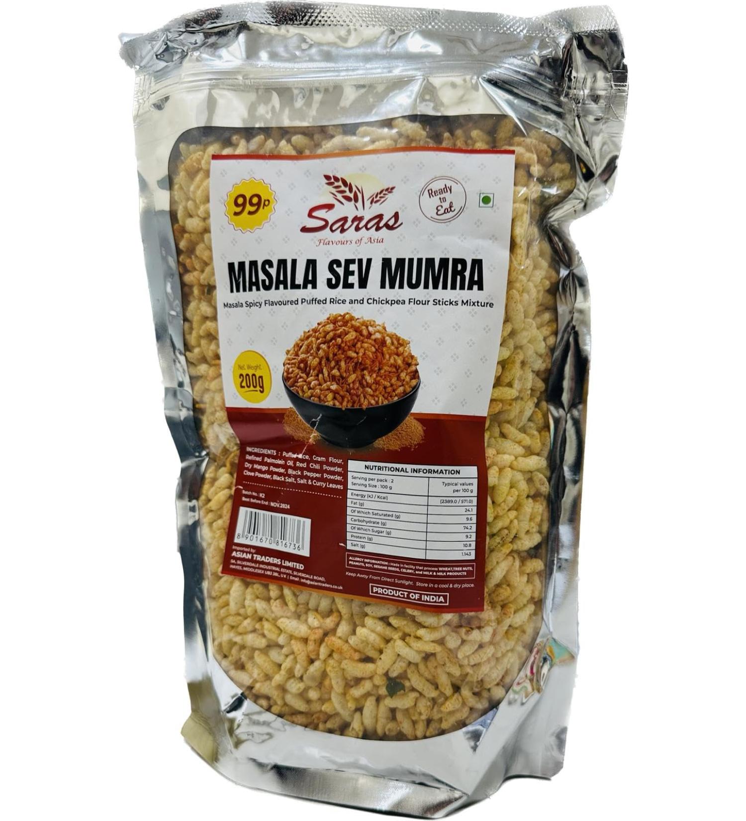 Saras Masala Sev Mumra - 200g (Pack of 3) | Spicy and Crunchy Snack Combo | Crunchy Delight | Crispy and Flavorful - Buy Online on GoSupps.com