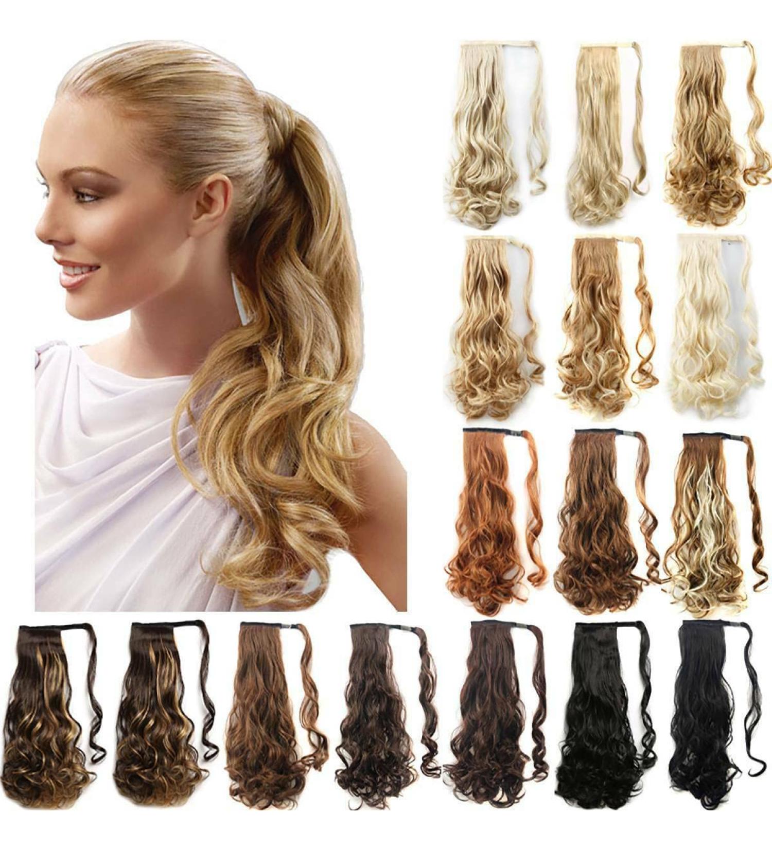 GUILOPOER Wrapped Ponytail 55 cm Long Curly Hairpiece Braid Clip in Ponytail Wavy Curly Synthetic Hair Extension for Women (27/613) - Buy Online on GoSupps.com