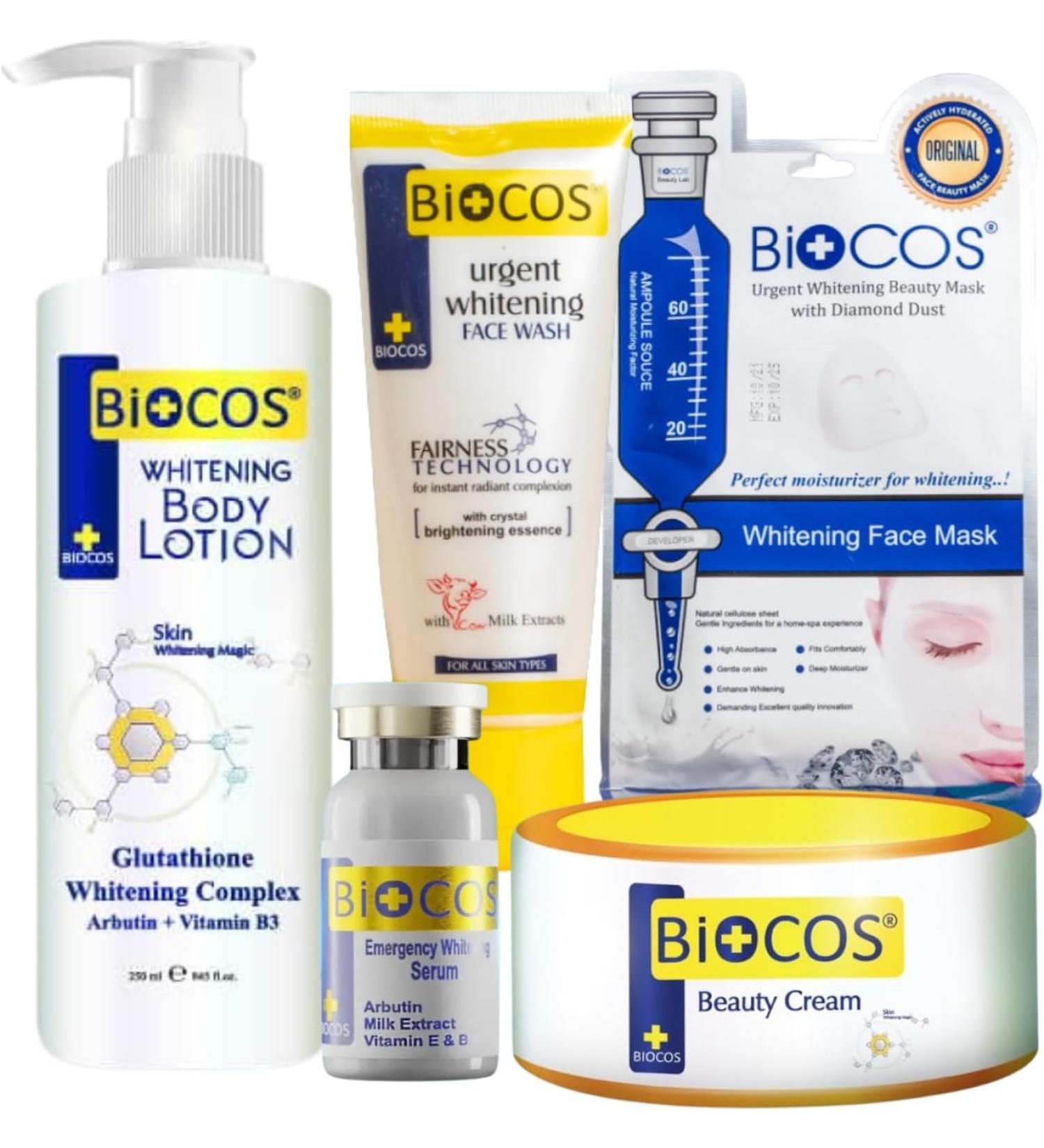BIOCOS 5 in1 Bundle Pack Beauty Cream & Serum & Repair Cream & Body Lotion & Face Wash - Buy Online on GoSupps.com