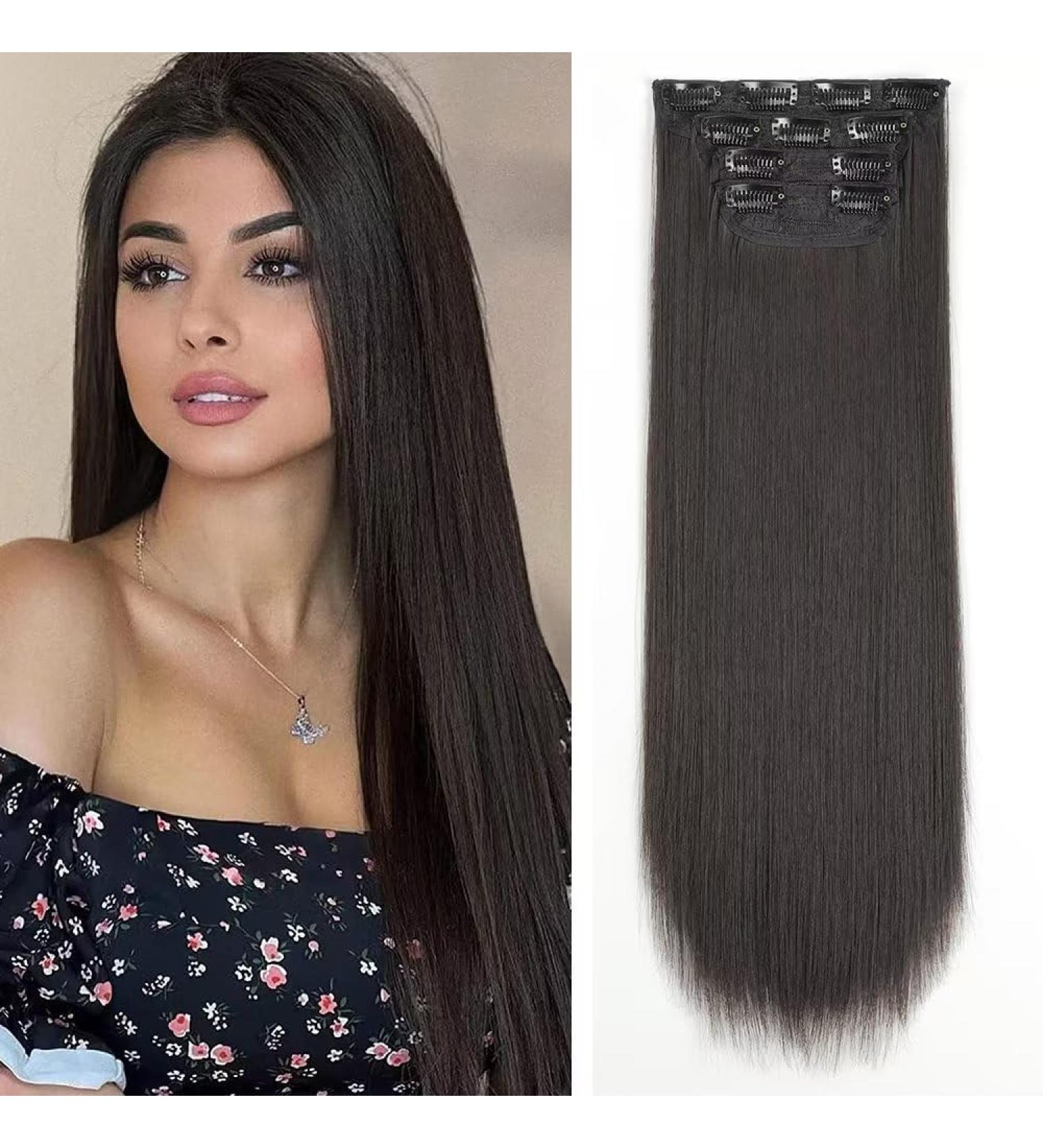 YDDM 24-Inch Clip-In Hair Extensions - Natural Black Synthetic Full Volume Hair - Affordable Easy-to-Use for Women - Buy Online on GoSupps.com