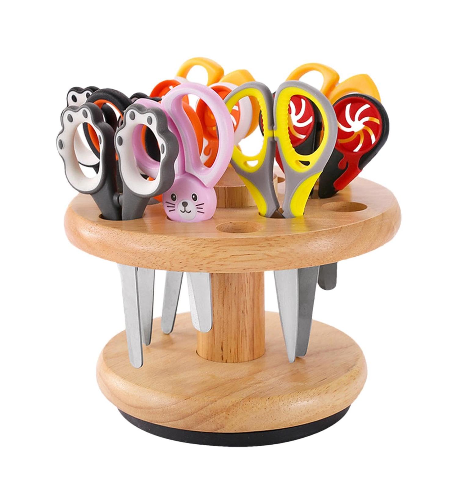 Fiakup Wooden Scissor Rack - Rotating Salon Scissors Holder | 12 Holes Scissors Makeup Brushes Storage Rack | Desktop Scissors Storage Organizer for Hair Salon Home - Buy Online on GoSupps.com