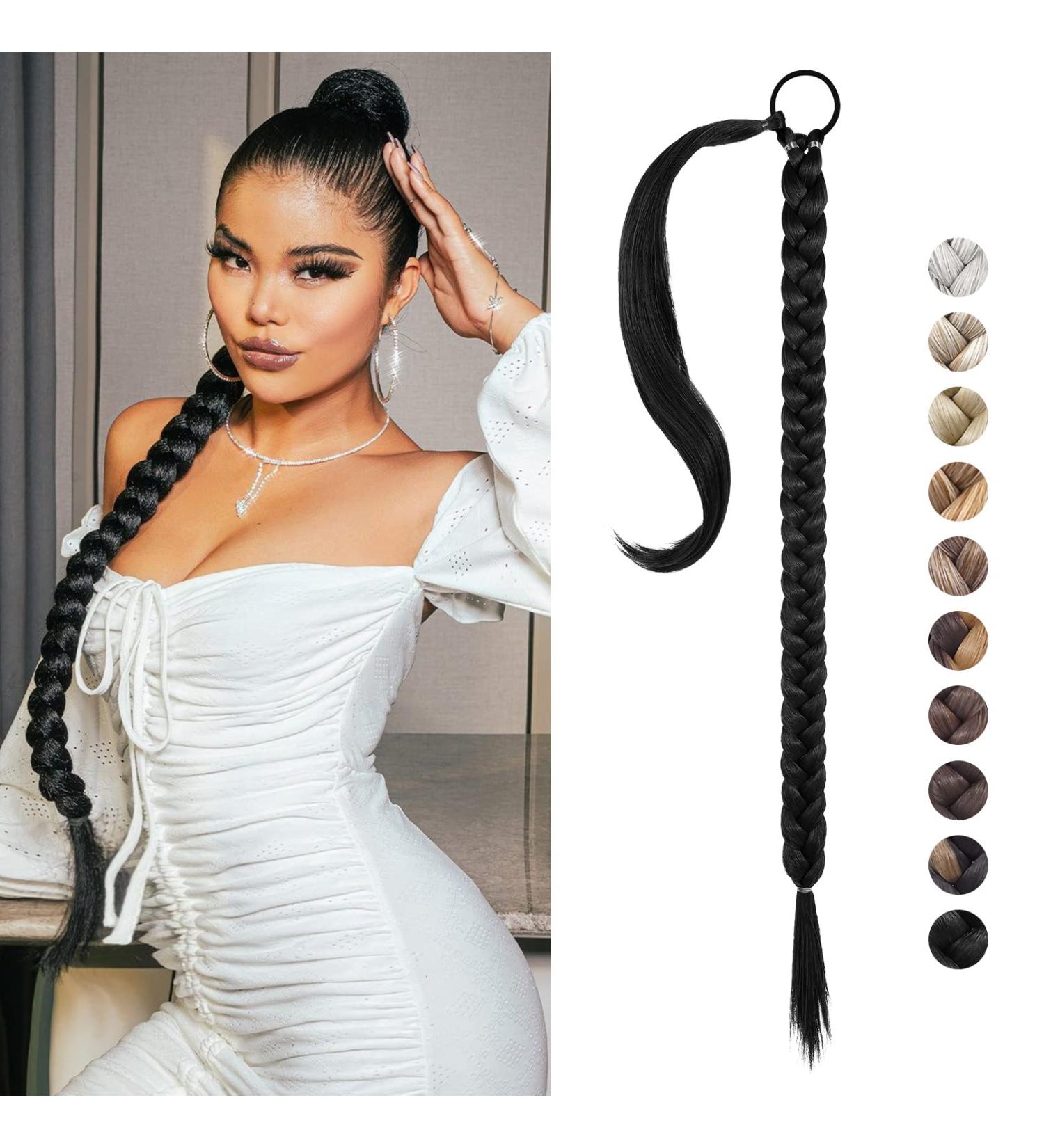 REECHO DIY Braid Ponytail Extension | Long Straight Wrap Around Synthetic Hairpiece - Black 34 Inch - Buy Online on GoSupps.com