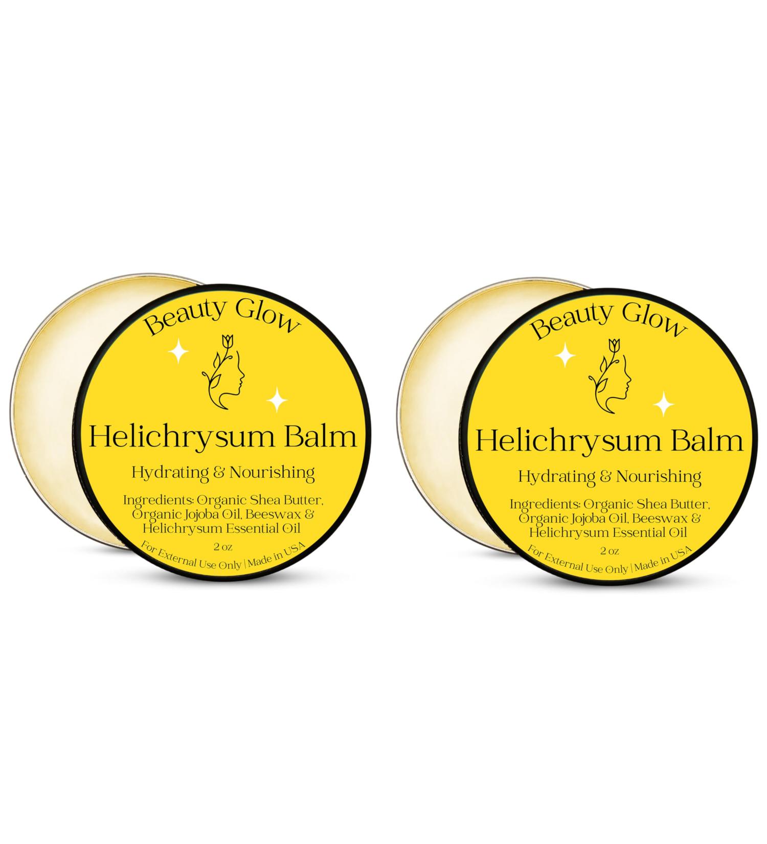 Beauty Glow 2-Pack Organic Helichrysum Balm - 2 oz Helichrysum Italicum Shea Butter Beeswax Jojoba Oil Ultra-Moisturizing Skin Healing Full Body Hydration Face & Body Balm - Buy Online on GoSupps.com