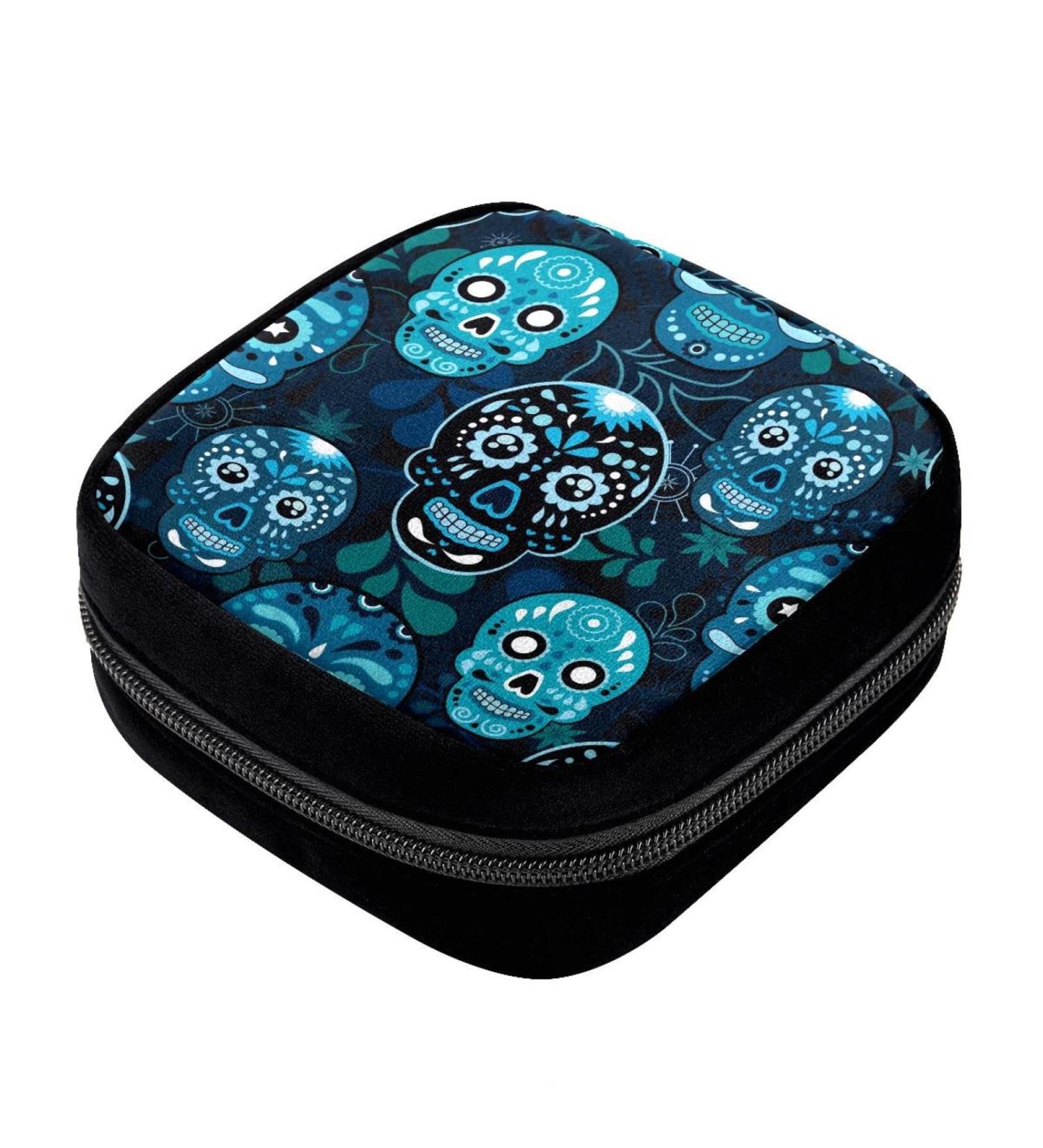 Period Bag Sanitary Napkin Storage & Makeup Pouch - Blue Mexico Sugar Skull Color1994 - Buy Online on GoSupps.com