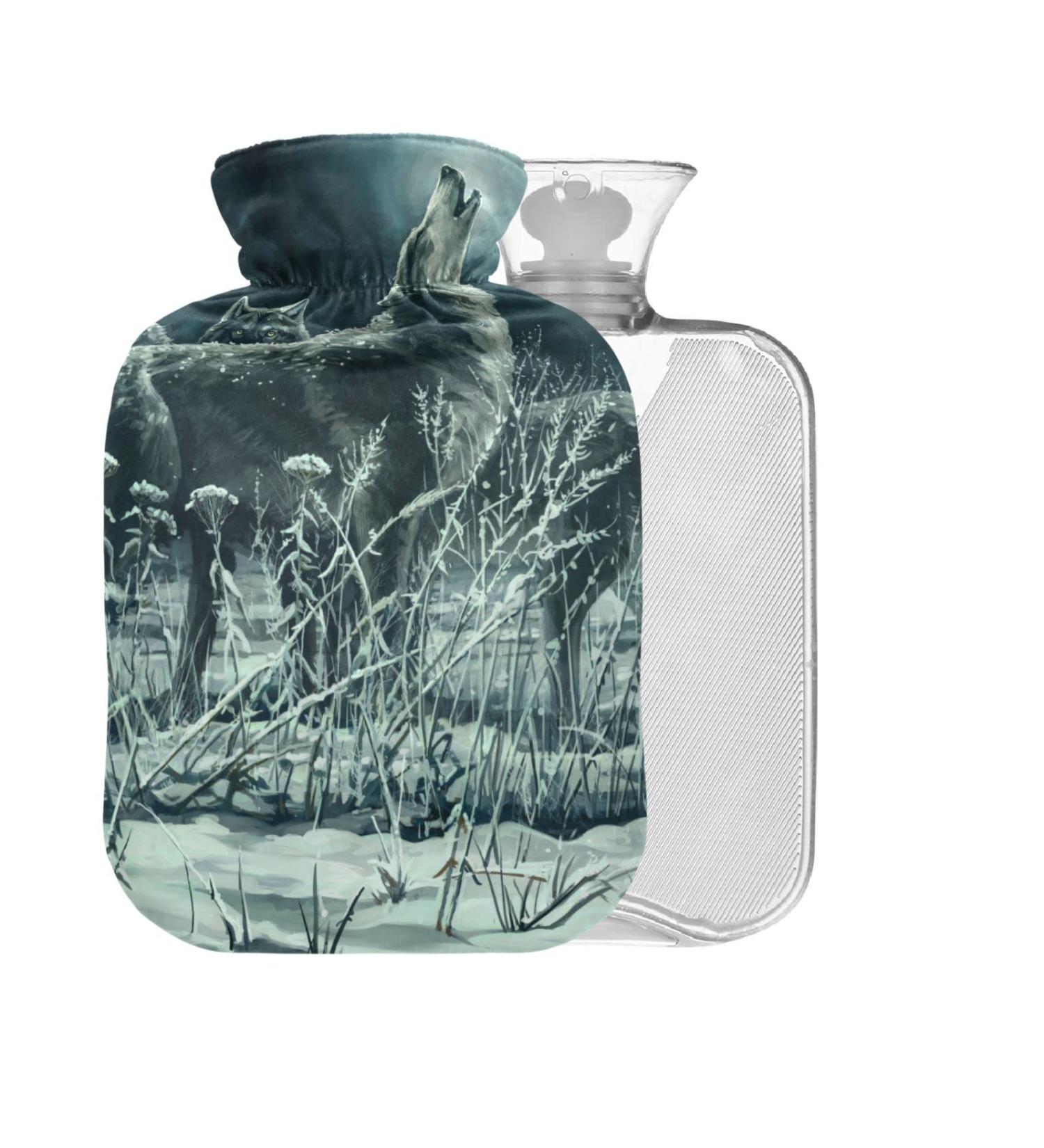 Wolves Howls Moon Hot Water Bottle - 1L BPA Free Small Pain Relief & Hot/Cold Compress - Buy Online on GoSupps.com