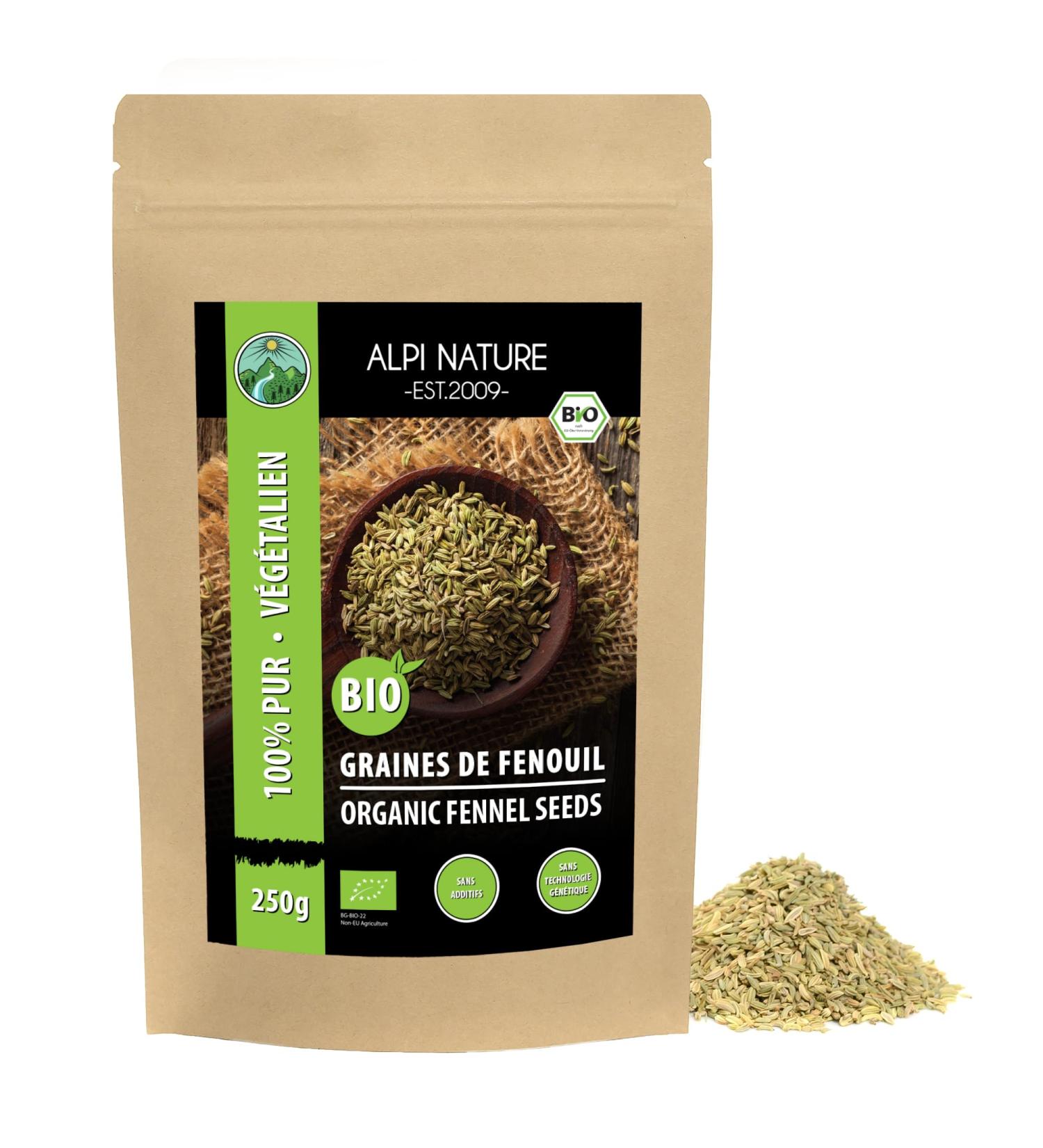 Organic Whole Fennel Seeds (250g) Certified Organic Raw Fennel Quality Gluten Free Lactose Free Lab Tested Vegan - Buy Online on GoSupps.com