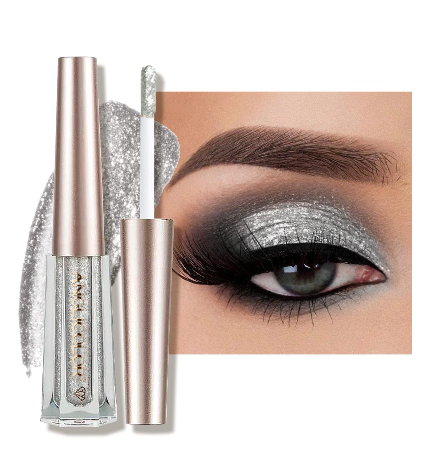 Anglicolor Eyeshadow Glitter Eyeshadow Shimmer Eye Shadow Liquid Eyeshadow Glitter Liquid Eye Shadow Sparkling Eye Makeup Tool Best Gift For Women Girls (07#Silver) - Buy Online on GoSupps.com