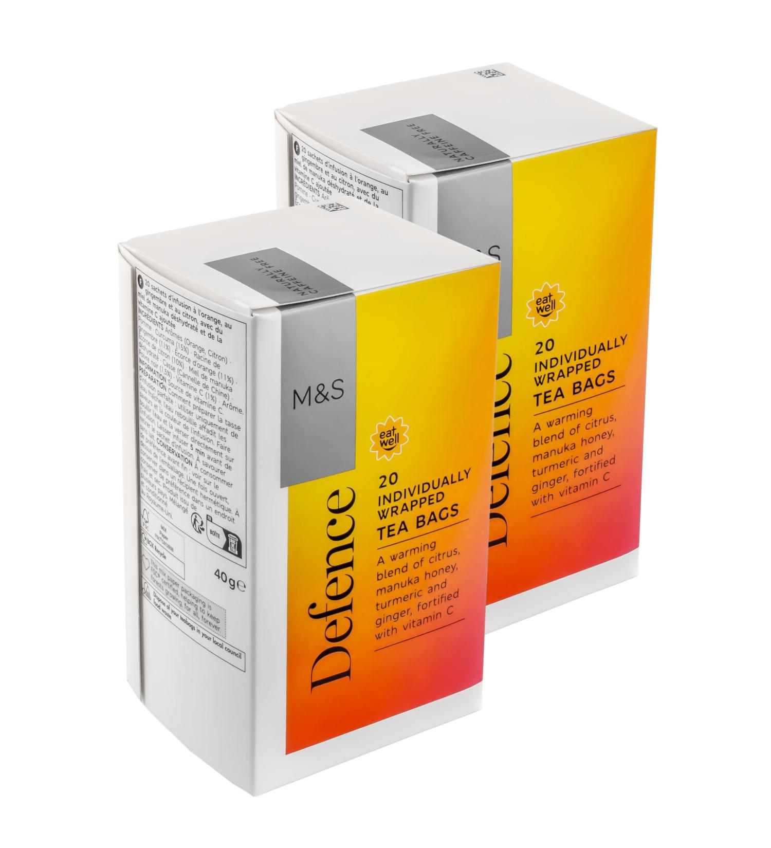 Generic M&S Defence Citrus Manuka Honey Turmeric & Ginger Herbal Teabags Vegan 40 Bags (2 x 20pk)