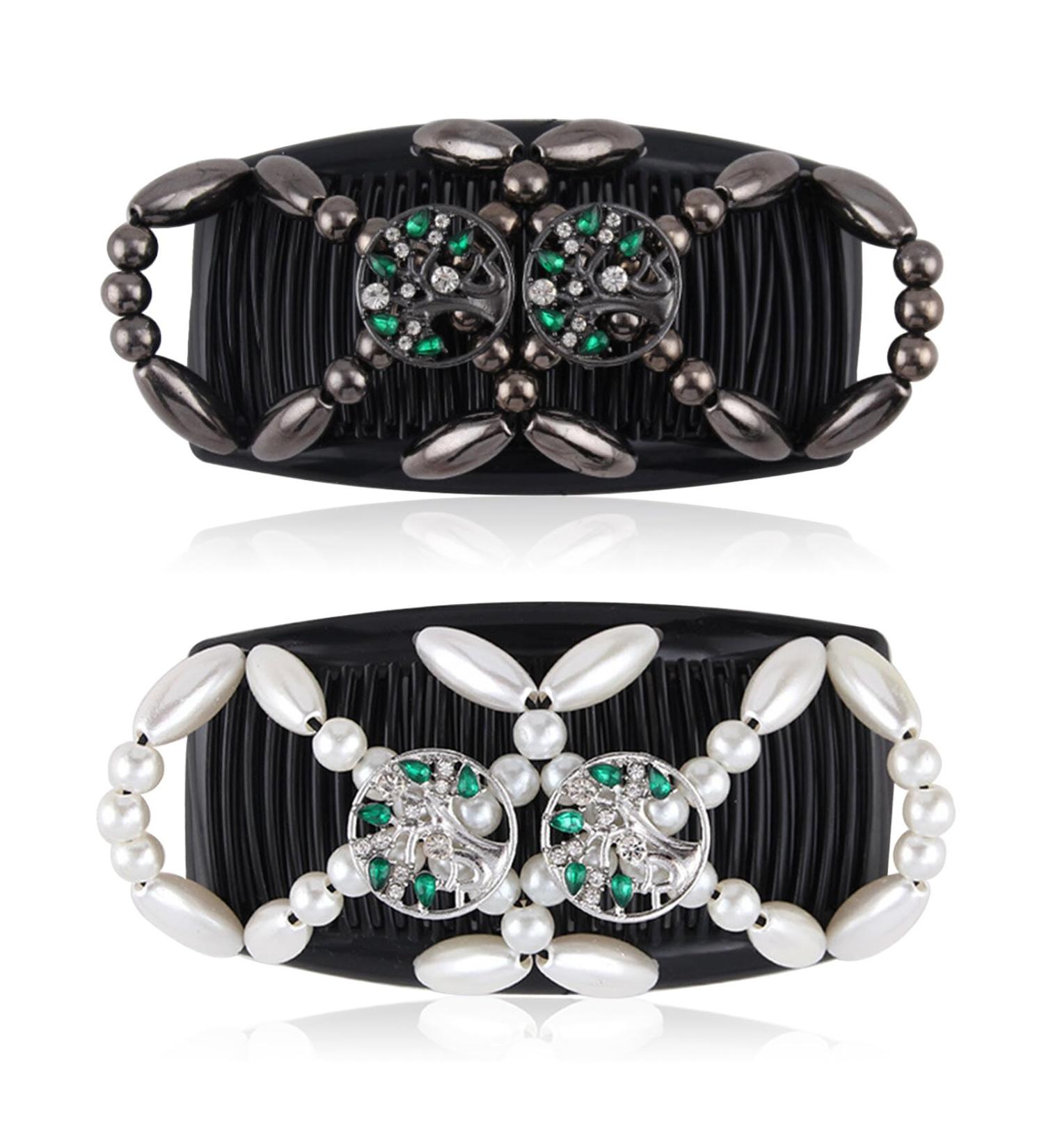 Kytpyi 2-Piece Stretchable Hair Comb & Clip Set for Thick/Fine Hair - Durable Pearl Hair Accessories for Women & Girls - Fashionable DIY Hairstyles - Buy Online on GoSupps.com