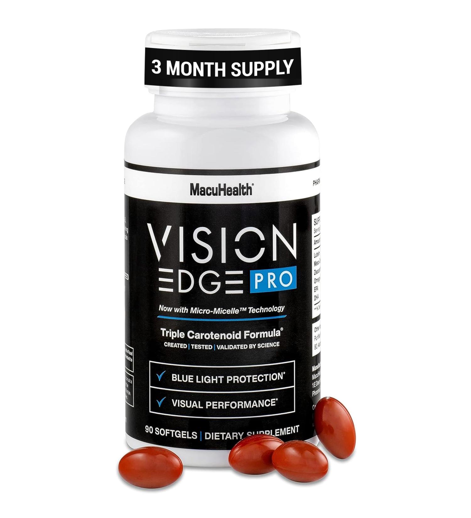 Eye Supplement for Athletes Formula with Lutein Zeaxanthin and Meso-Zeaxanthin Eye Supplements Omega 3 Essential Carotenoids for Eyes - (90 Softgels 3 Month Supply) Vision Edge Pro 90ct - Buy Online on GoSupps.com