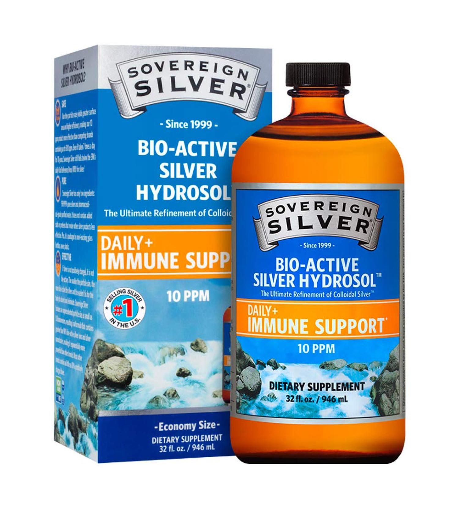 Sovereign Silver Bio-Active 10 ppm Colloidal Silver Hydrosol 32oz - Immune Support Supplement for Family Size - 946mL - Buy Online on GoSupps.com