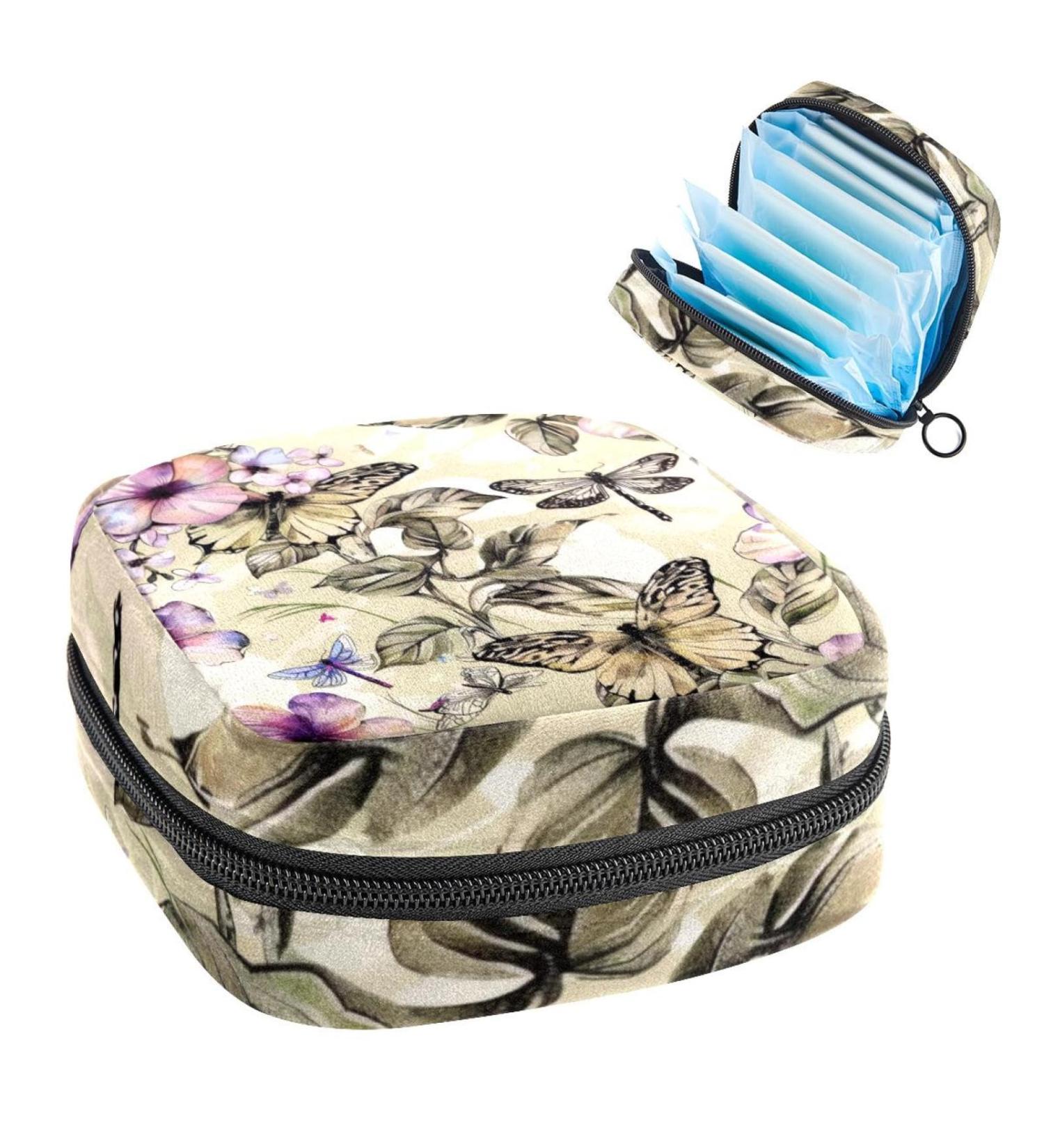 MUOOUM Menstrual Pad Bag - Zippered Women's Binding Bag for Tampons | Blue Dragonfly Pattern - 4.7x6.6x6.6 in (12x17x17 cm) - International Shipping Available - Buy Online on GoSupps.com