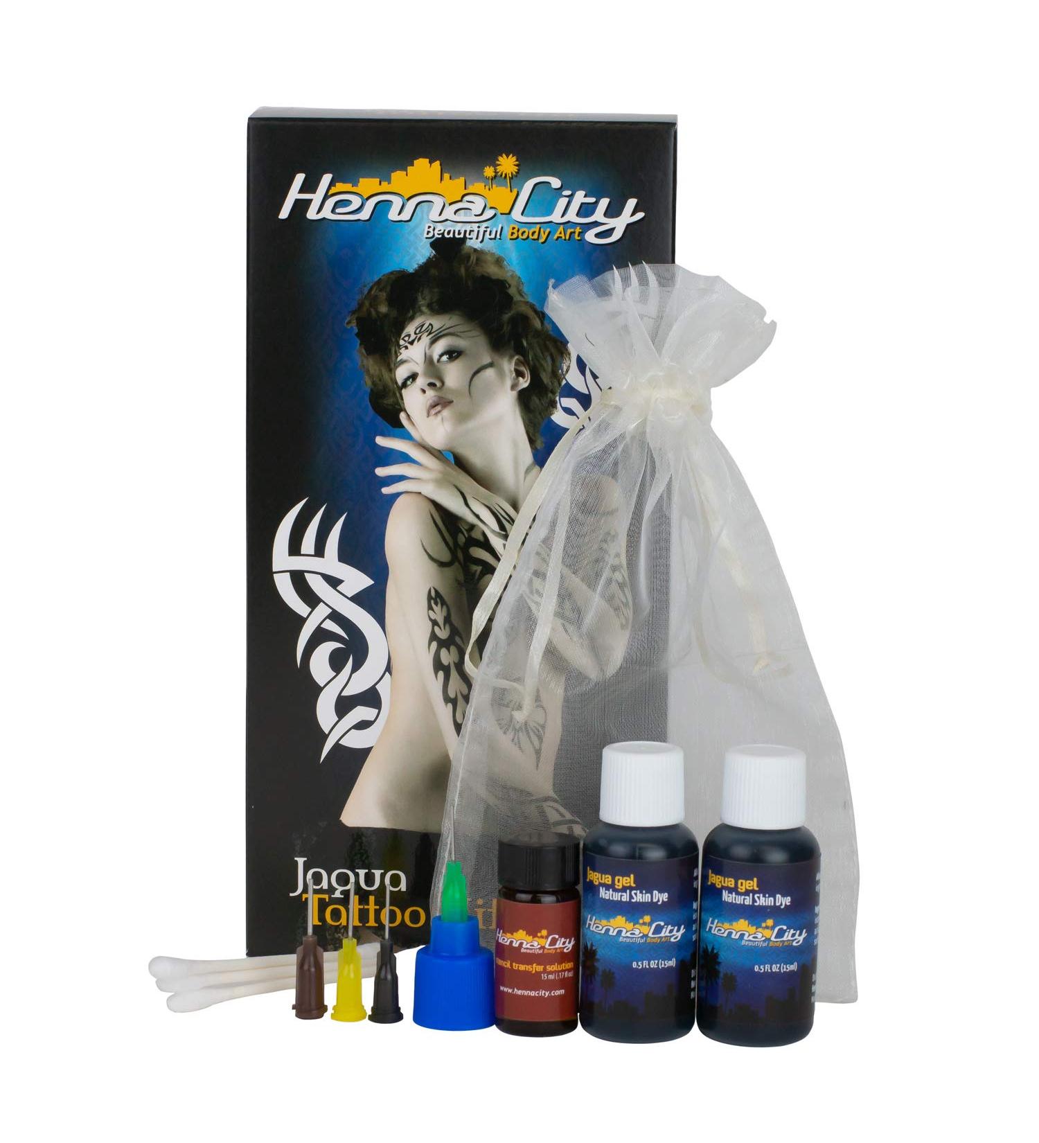 Henna City All-natural Jagua Tattoo Kit (1 oz) - Temporary & Semi-permanent Organic Henna Tattoo Set with Cones and Stencils - Buy Online on GoSupps.com