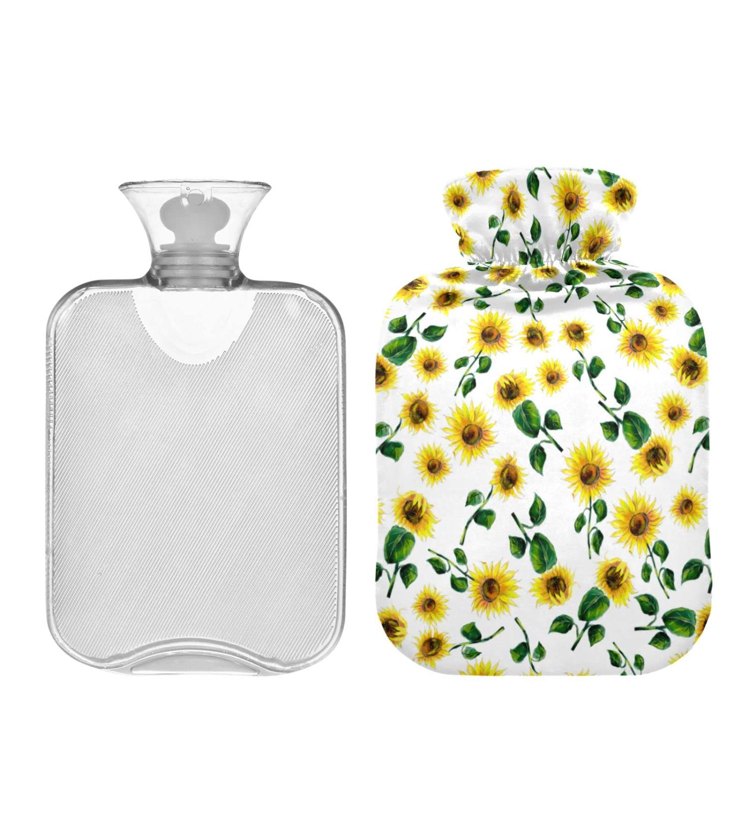 Hot Water Bottle 2L with Lid - Beautiful Watercolor Sunflower | Pain Relief & Winter Hand Feet Warmer - Buy Online on GoSupps.com