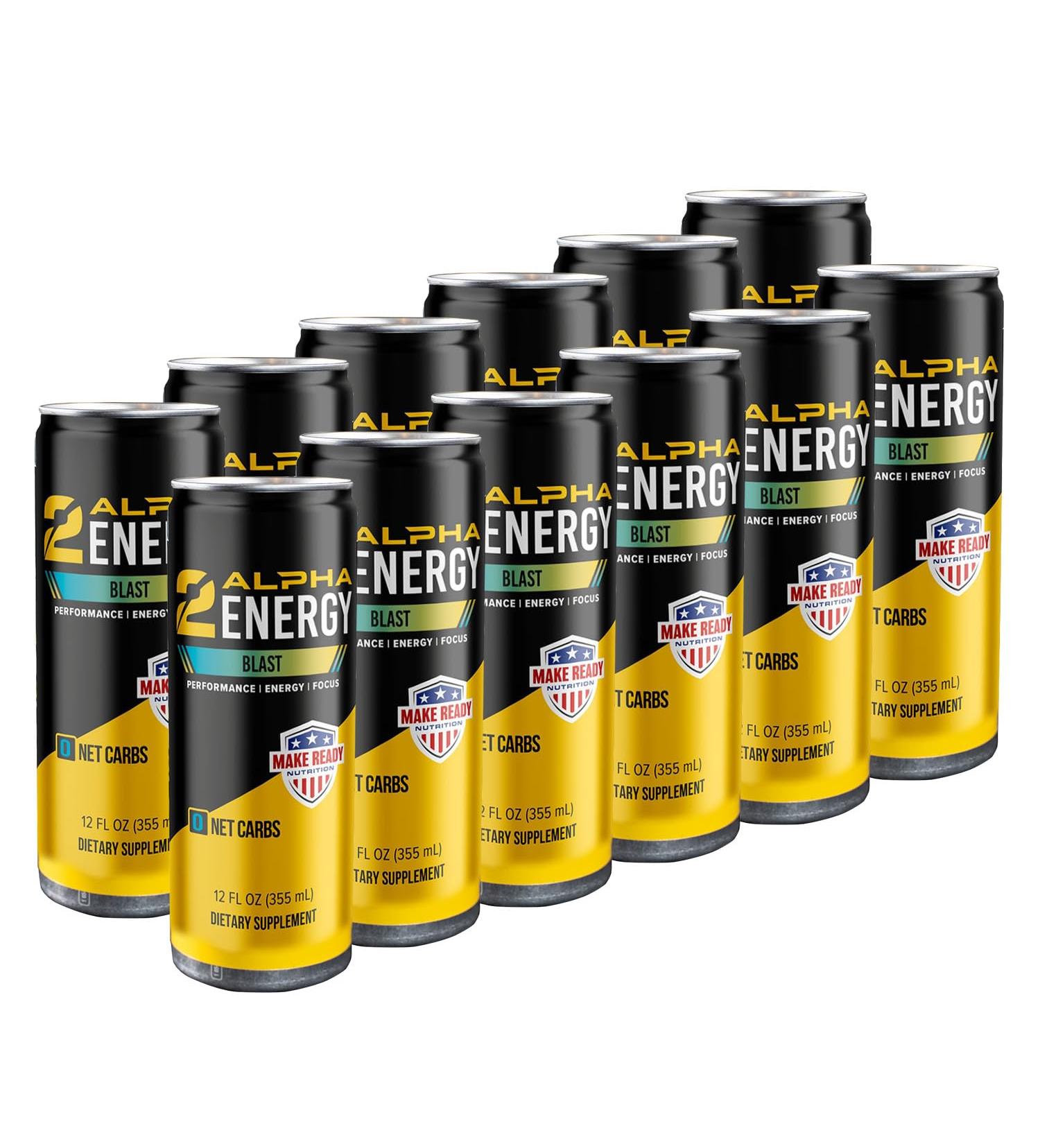 Make Ready Nutrition - 2Alpha Energy Blast - 150mg Caffeine Alpha-GPC L-Theanine Red Korean Ginseng Zero Sugar Low Carb - 12 fl oz (12 Pack) - Buy Online on GoSupps.com