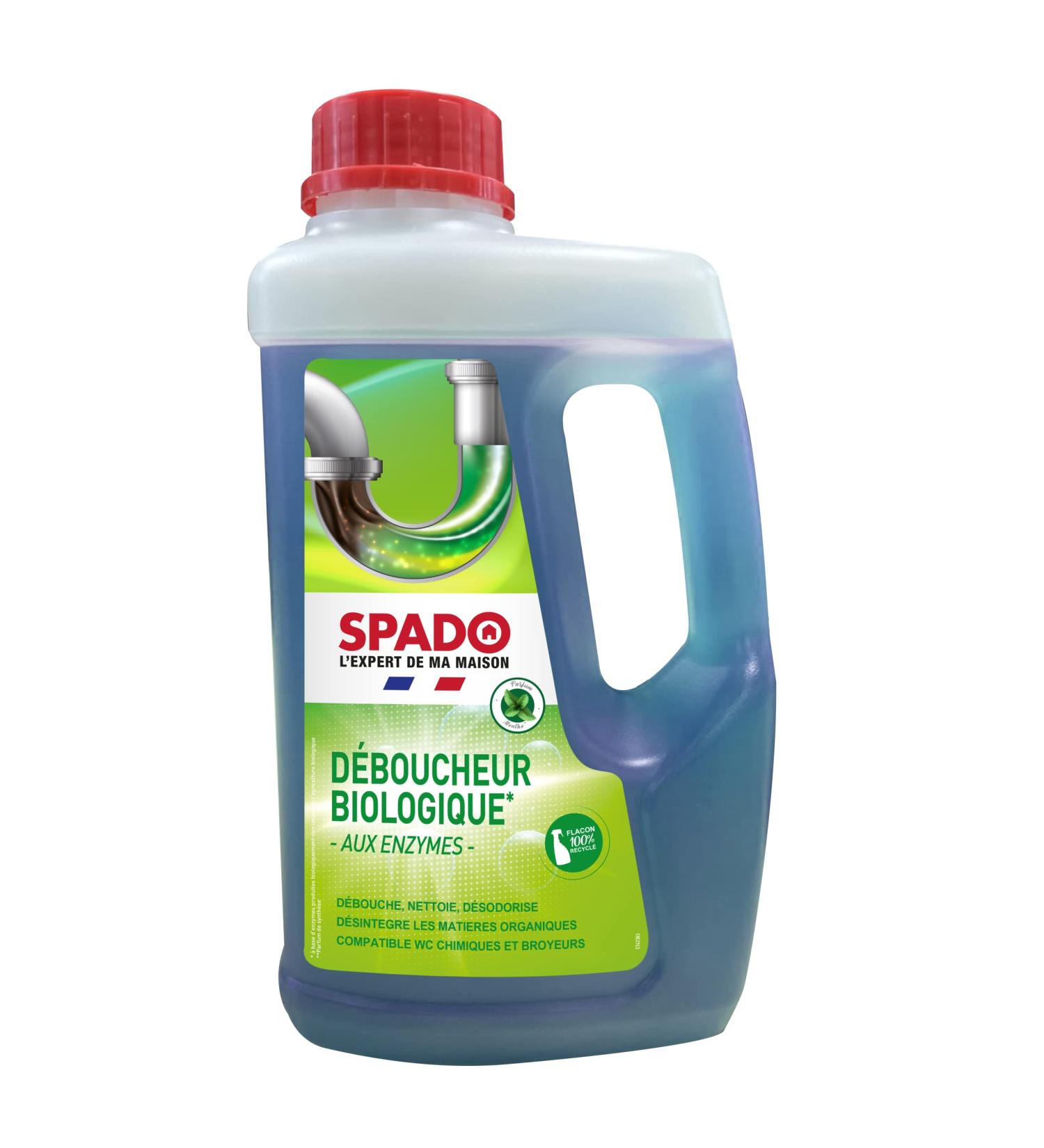 SPADO - Organic drain cleaner - Unblocks cleans and deodorises - Removes clogs dirt and odours - Compatible with septic tanks and grease trays - No soda or acid - 1L - Made in France - Buy Online on GoSupps.com
