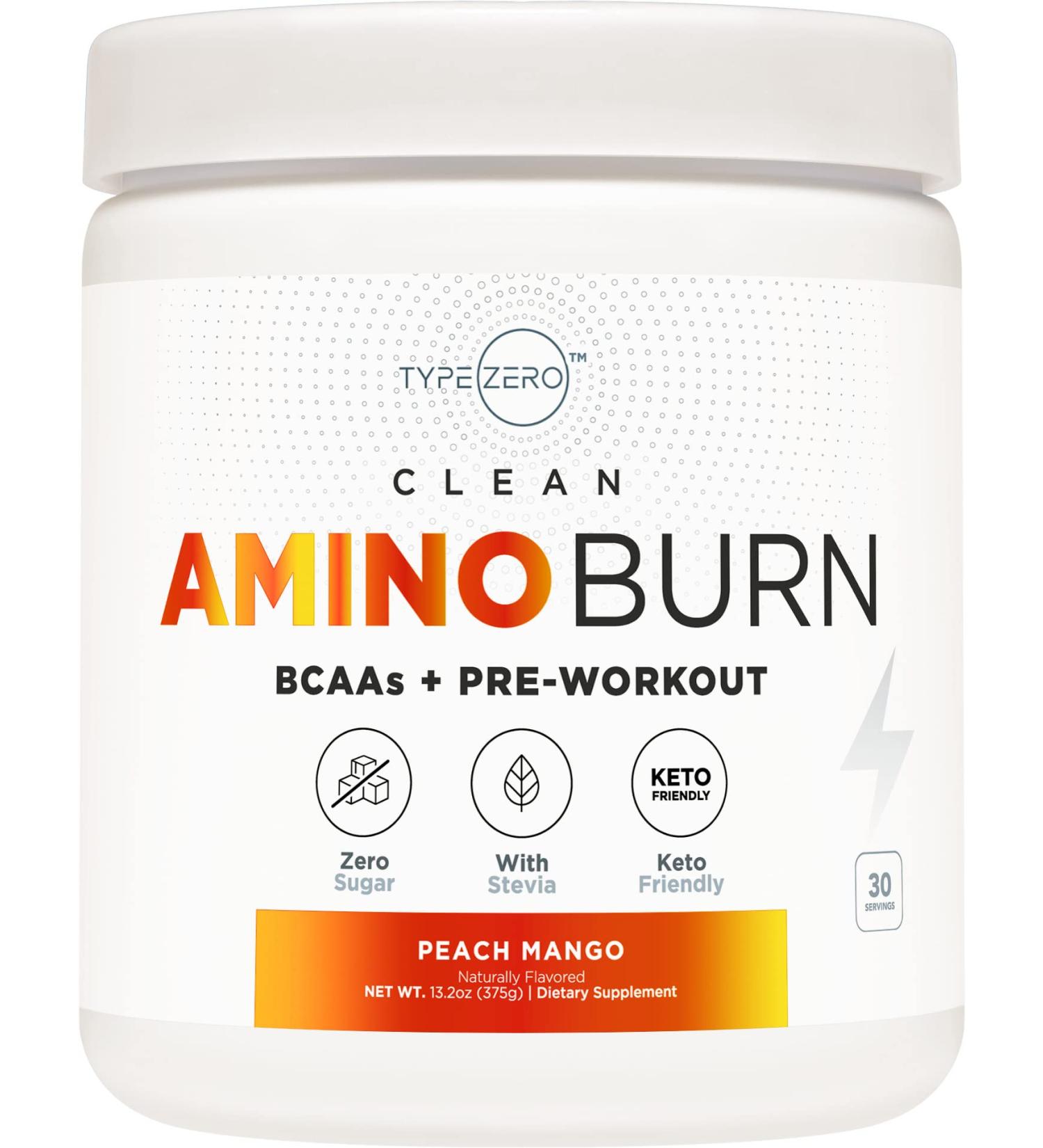 Type Zero AminoBurn - Sugar Free Peach Mango BCAA Pre Workout & Post Workout Supplement | 30 Servings | Keto Friendly Amino Acids - Buy Online on GoSupps.com
