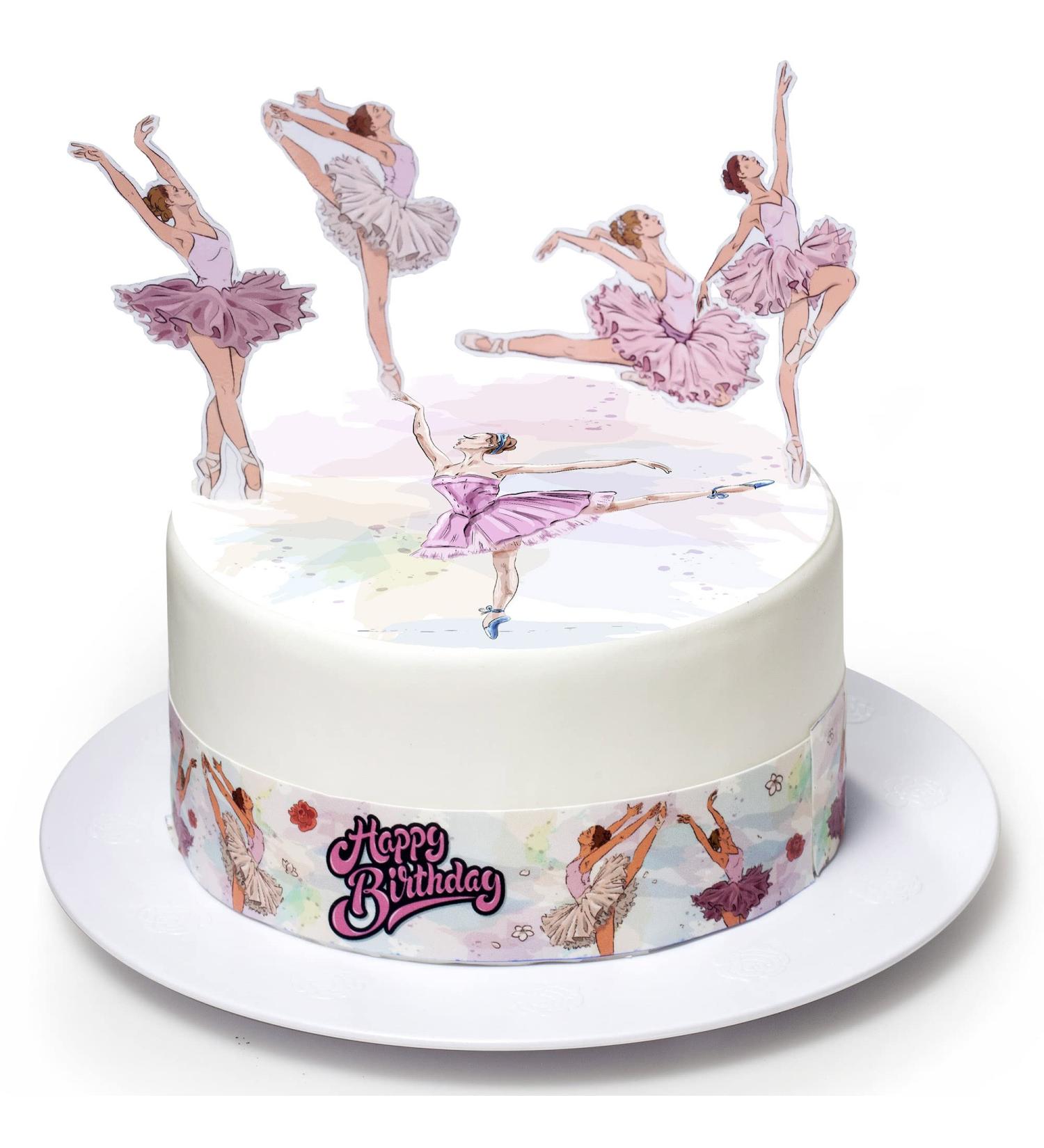 Cardasis Ballerina Cake Decoration Set | Sugar Bands & Paper Figures | Perfect for Ballerina Themed Birthdays | 20cm + 3 Volume 28x5cm + 4 Figures | International Shipping - Buy Online on GoSupps.com