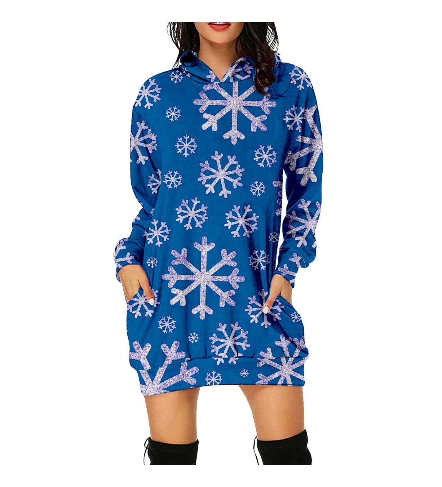 Shop Women's Cartoon Christmas Costume Dress - Sexy Oversized Long-Sleeved Party Dress with Bag - Elegant Mini Dress in Blue - Buy Online on GoSupps.com