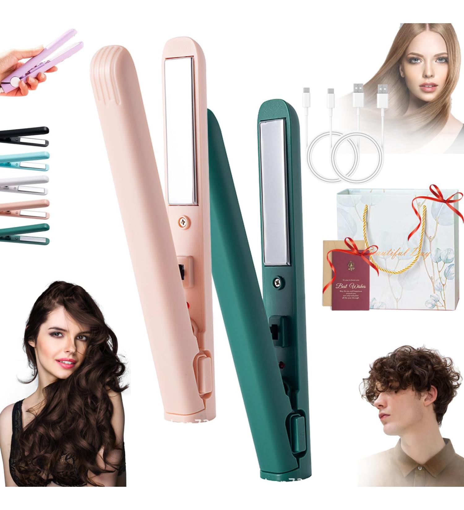 Jocelynnae Ceramic Mini Hair Curler Mini Dual-Purpose Curling Iron Travel Curling Iron USB Rechargeable Curling Wand 2-in-1 Mini Curling Wand for Men and Women (2PCS-4) - Buy Online on GoSupps.com