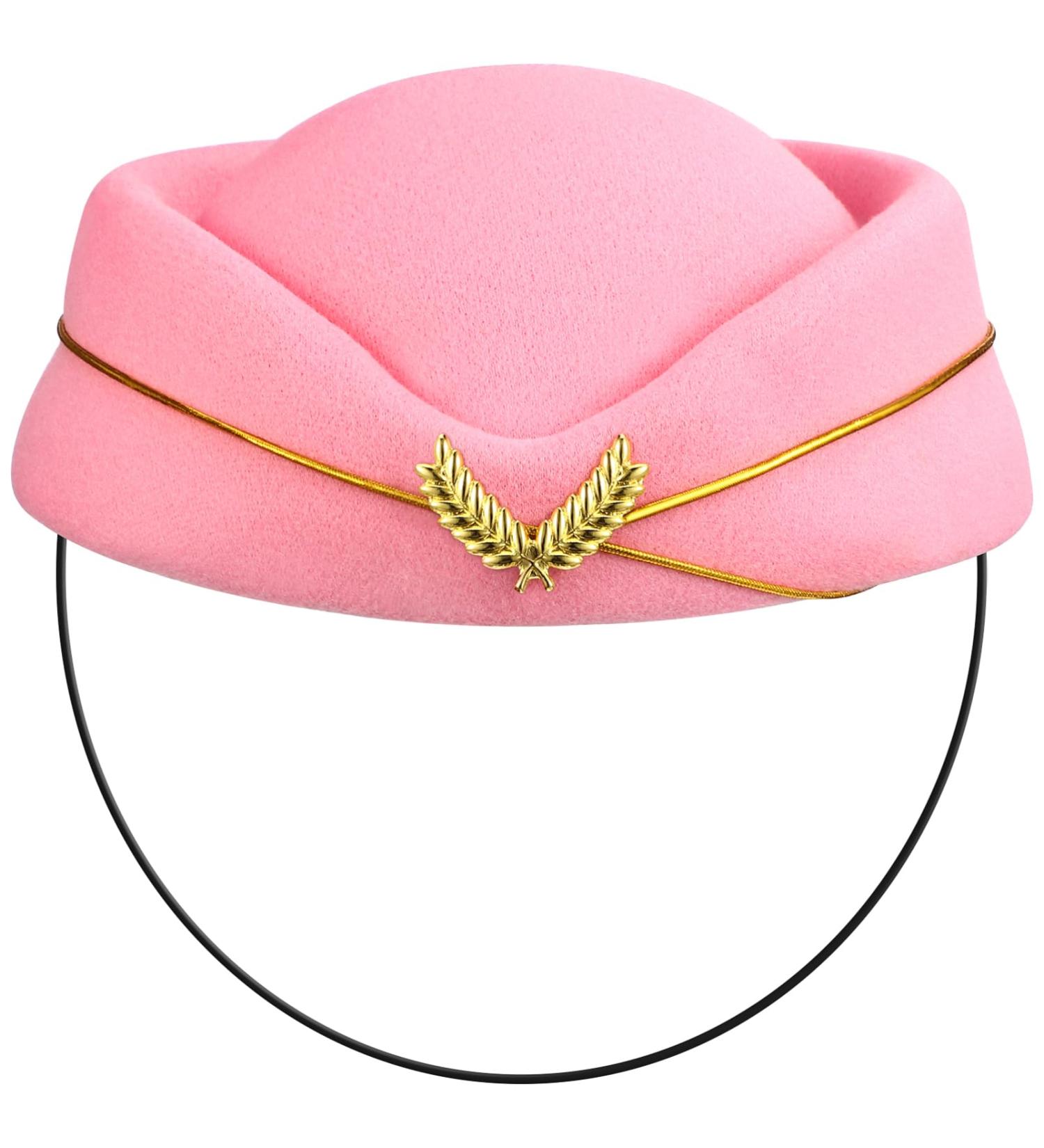 TENDYCOCO Women Stewardess Hat Felt Flight Attendant Air Hostess Hat Cosplay Costume Headwear Accessories for Halloween Party Supplies Pink One Size - Buy Online on GoSupps.com