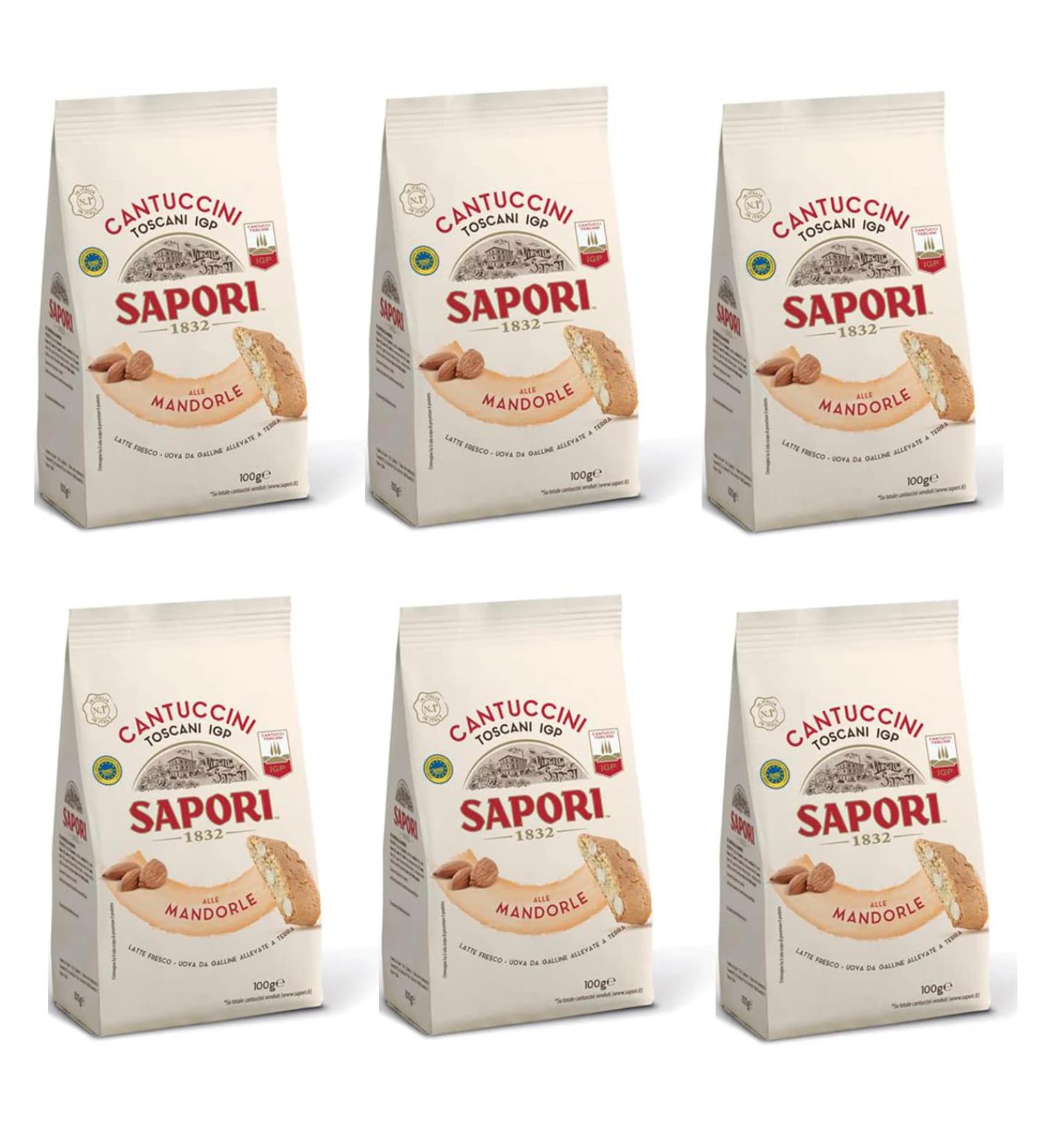 6 x Sapori Cantuccini Toscani IGP All Mandorle Almond Biscuits Biscuits Italian Tradition Italian Specialities Bag of 100 g - Buy Online on GoSupps.com