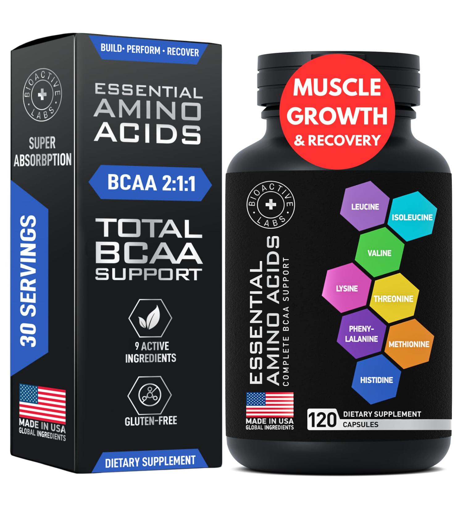 Shop Essential Amino Acids for Muscle Growth - Vegan BCAA Supplement for Men & Women | 120 Capsules - Advanced Workout Power & Recovery - Buy Online on GoSupps.com