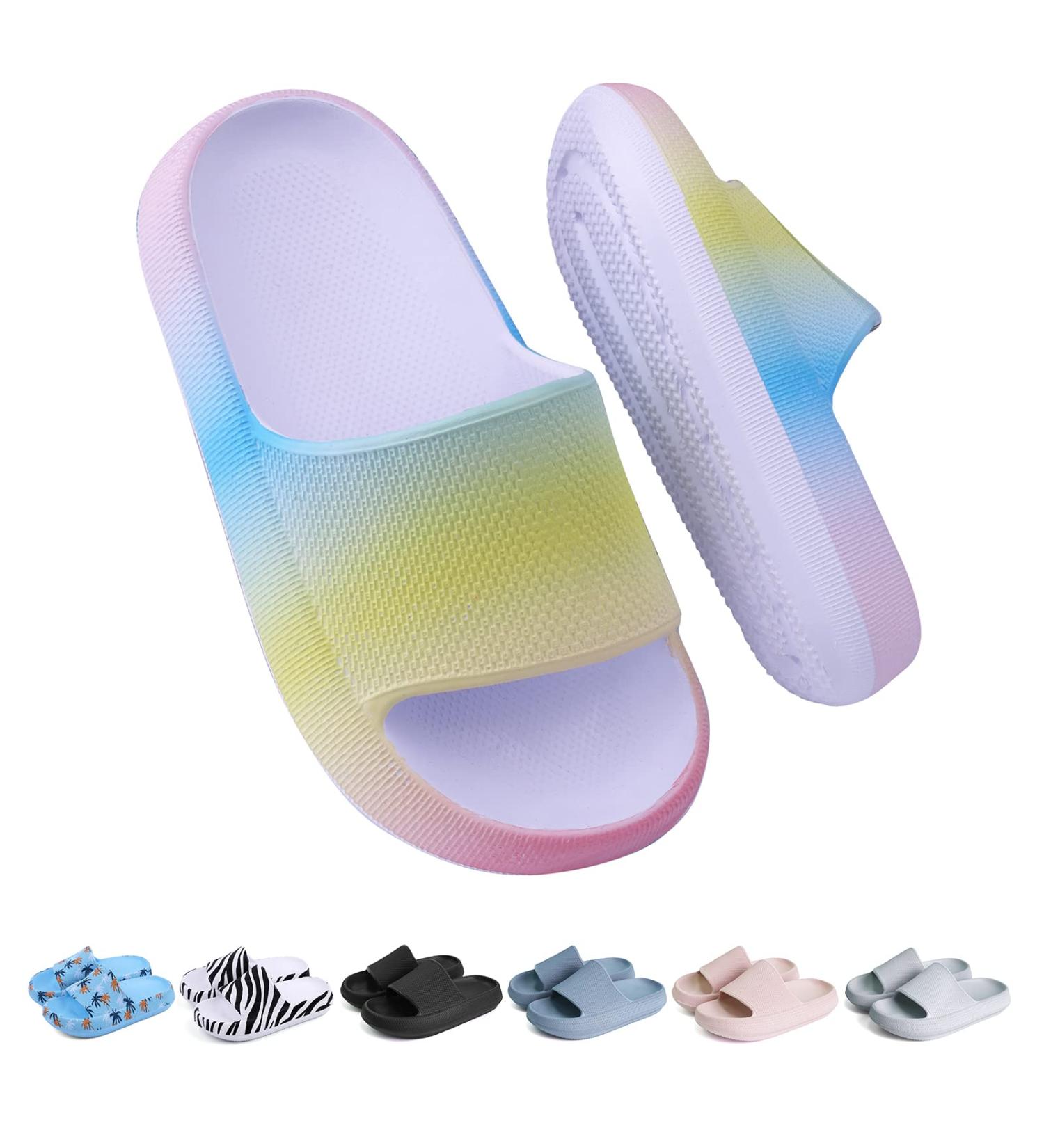 Buwege Unisex Kids Flip-Flops | Soft Slide-Resistant Bathing Shoes for Boys & Girls | Clouds Splash Design | Sizes 29-37 EU Rainbow - Buy Online on GoSupps.com