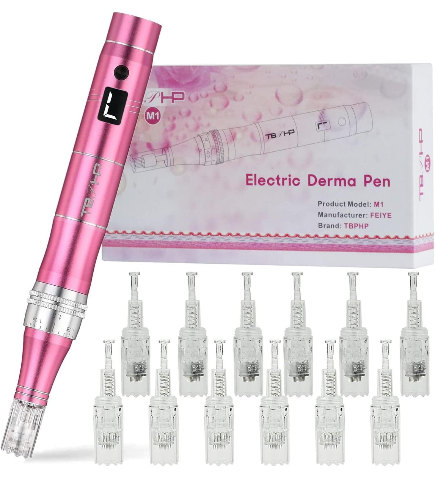 TBPHP Dermapen M1 Upgraded Electric Wireless Beauty Pen LCD Screen with 12 Replacement Cartridges - Pink - Buy Online on GoSupps.com