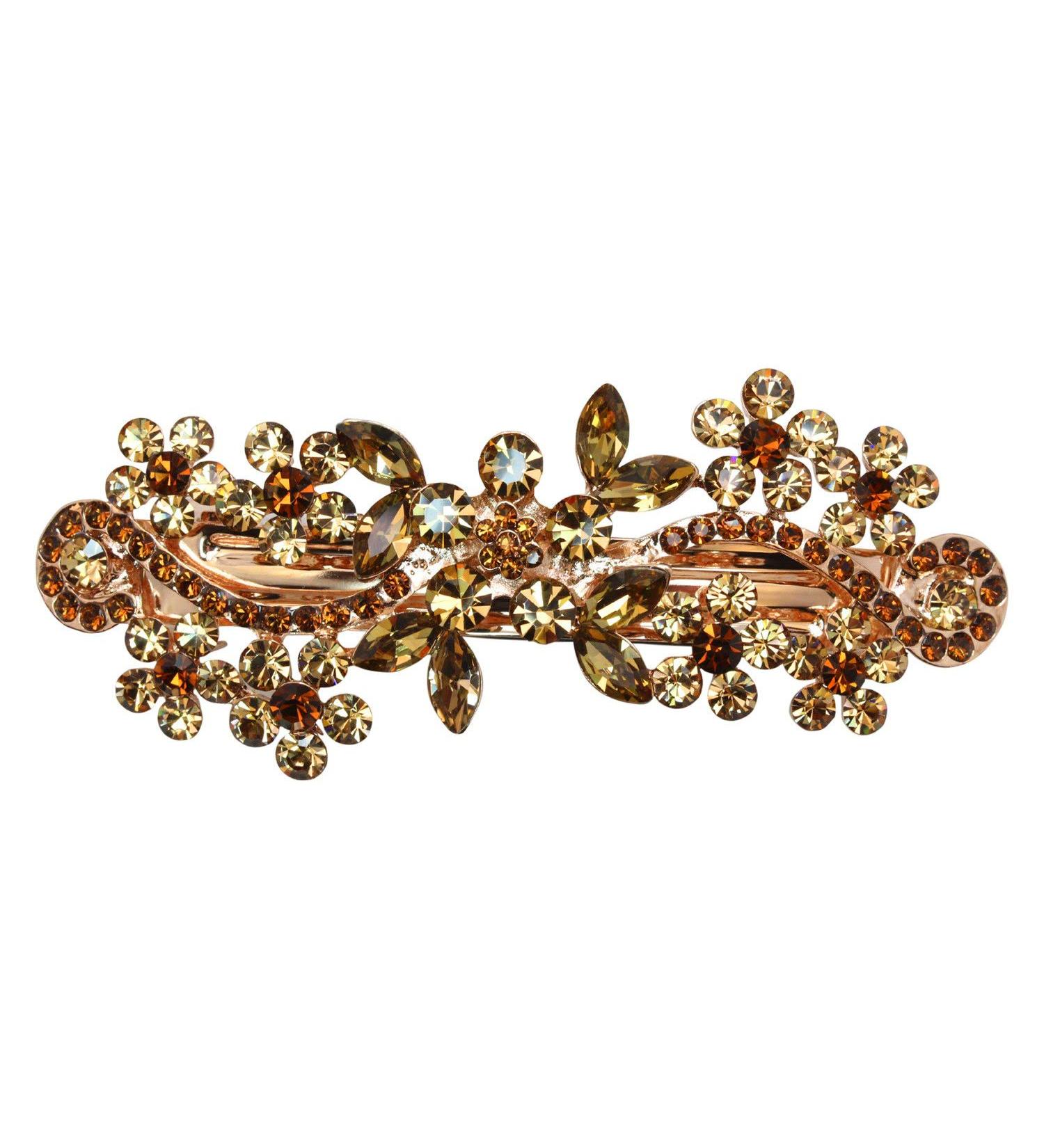 Faship Smoked Topaz Color Brown Crystal Floral Hair Barrette Clip - Buy Online on GoSupps.com