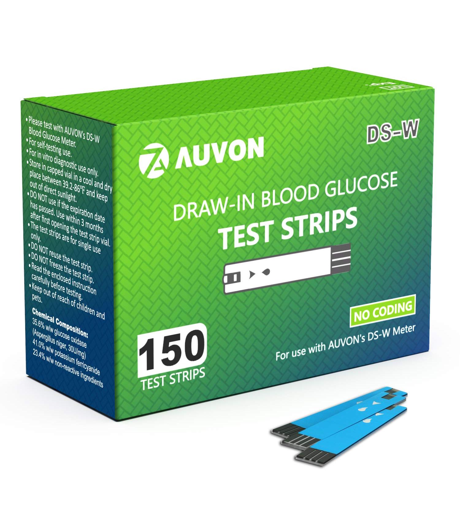 AUVON I-QARE DS-W Blood Glucose Test Strips (150 Count) for AUVON DS-W Meter - 2 Boxes of 75 Count - Buy Online on GoSupps.com
