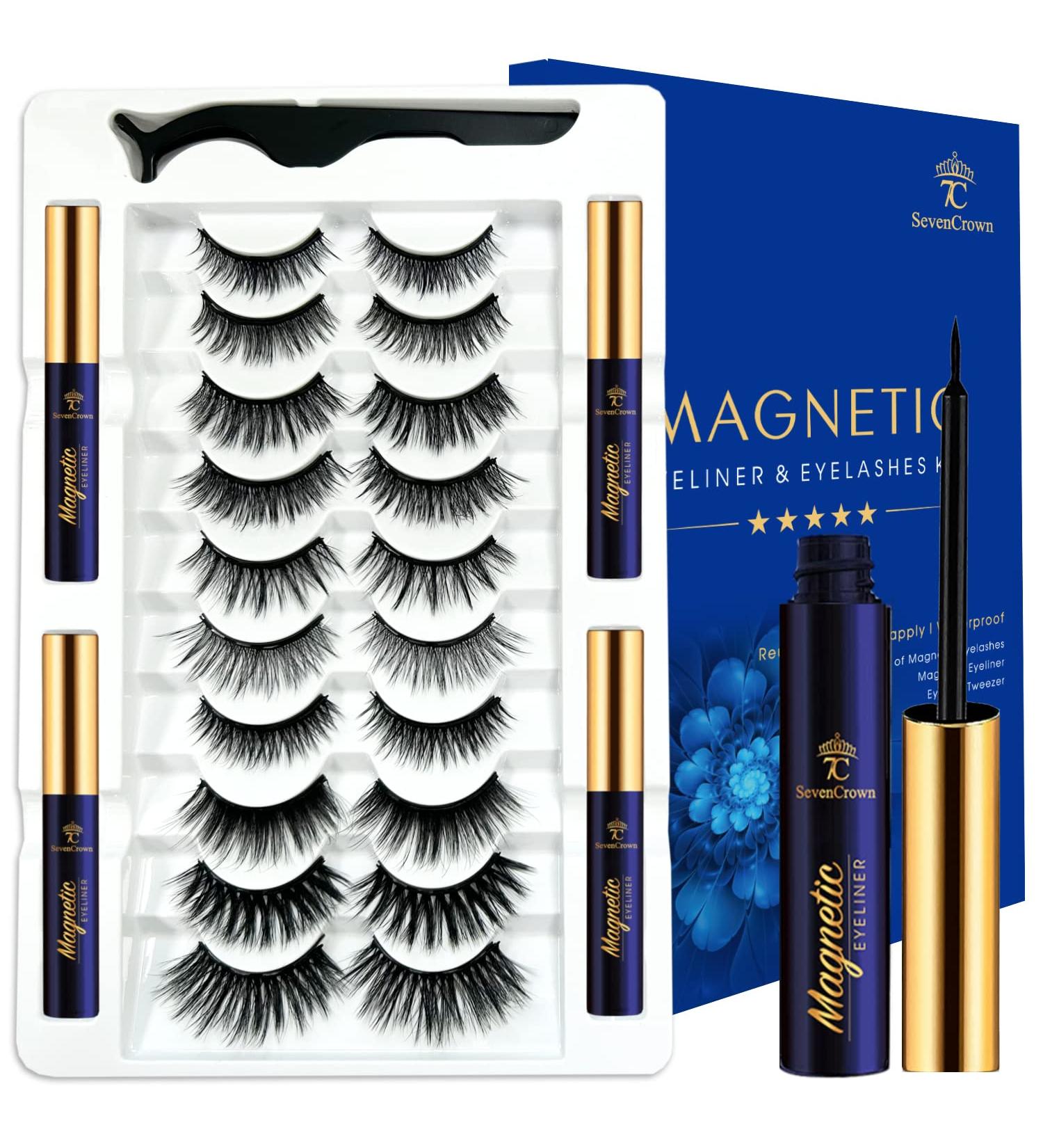 Magnetic Eyelashes Natural Look - 10 Pairs 3D Reusable False Lashes with Eyeliner & Applicator | Long Lasting Easy to Apply Cruelty-Free Wispy Fashion - Buy Online on GoSupps.com