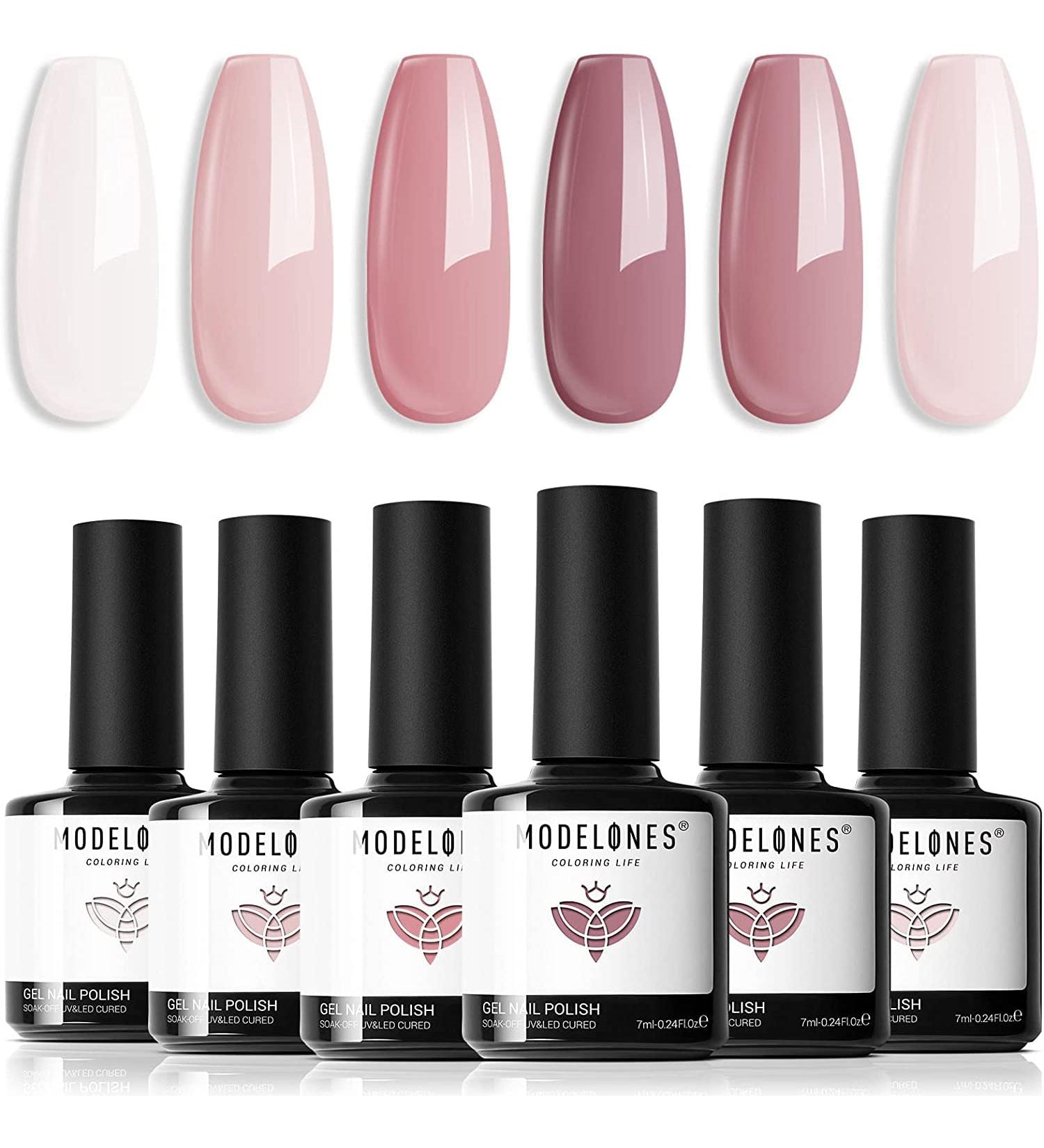 Modelones Gel Nail Polish - 6 Colors Nude Pink Gel Polish Kit White Pastel Light Pink Nail Polish Gel Barely Pink Soak Off U V Gel Nail Starter Kit Popular Nail Art DIY Salon Home Manicure Gifts - Buy Online on GoSupps.com