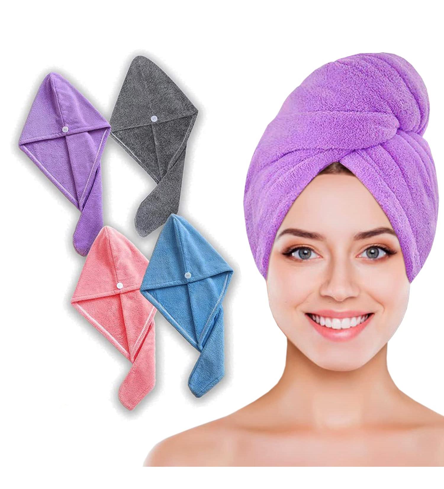 4 Pack Cash & Cart Microfiber Hair Towel Wrap for Women - Ultra Soft & Quick Drying Head Turbans - Super Absorbent Hair Towel for All Hair Types - Buy Online on GoSupps.com