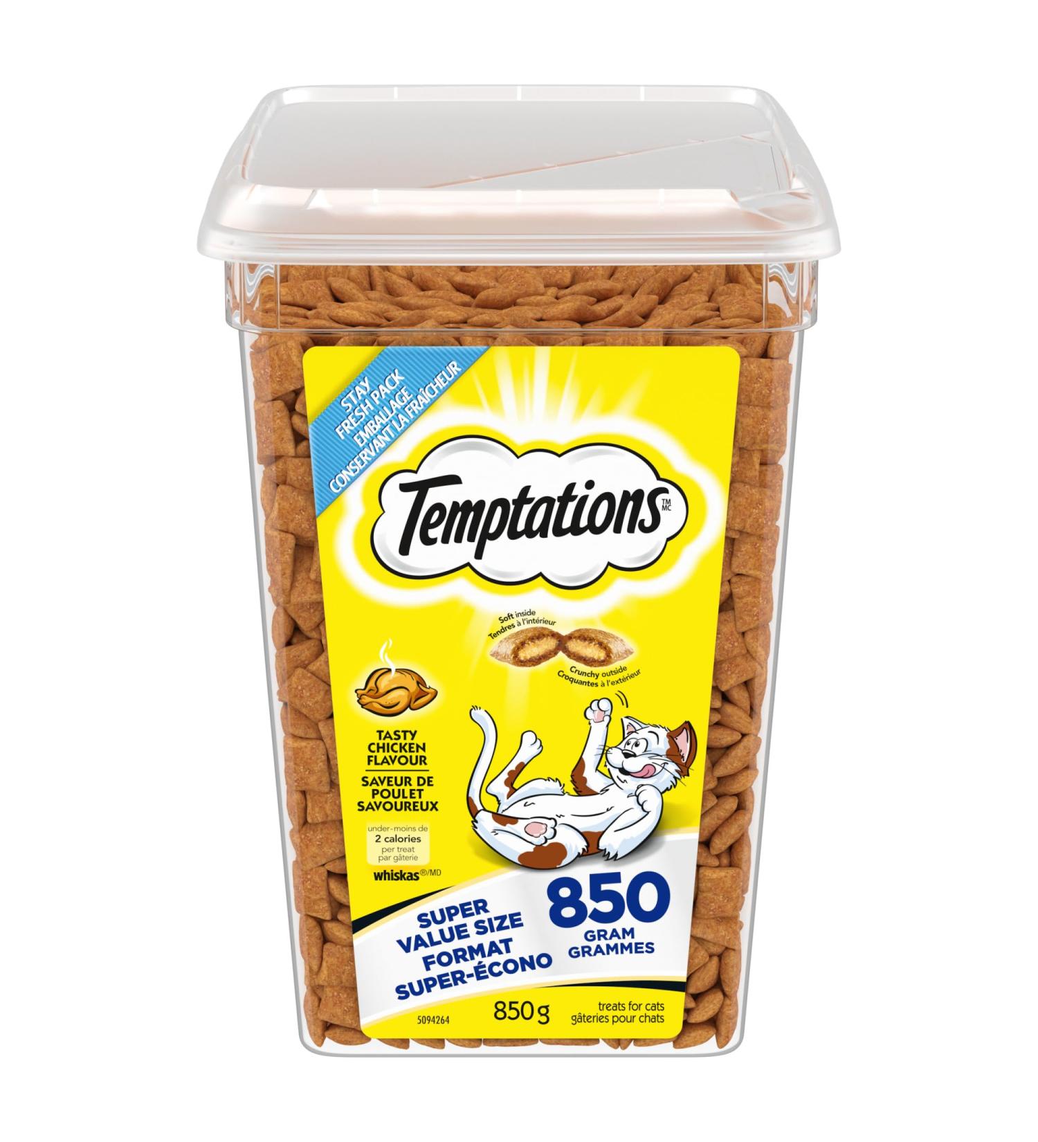 TEMPTATIONS Adult Cat Treats Tasty Chicken Flavour 850g Tub - Buy Online on GoSupps.com