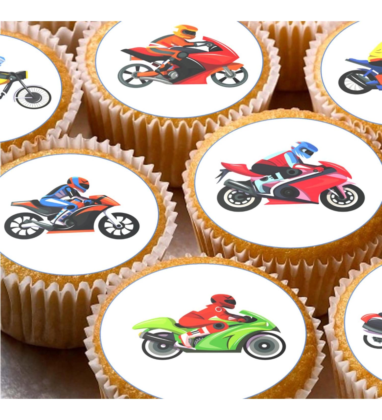 Motorbike 24 edible PRE CUT style kids childrens party decorations Wafer Paper Cupcake Fairy Cake Toppers - Buy Online on GoSupps.com