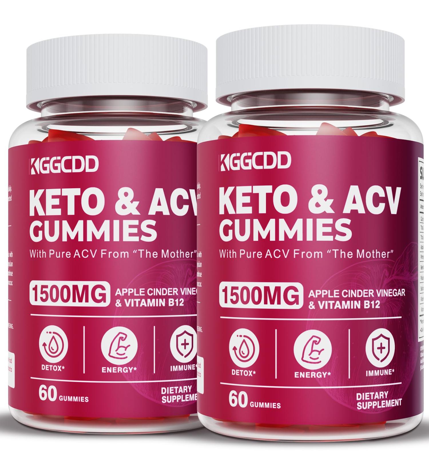 2 Pack Keto ACV Gummies - Advanced Formula 1500MG | Apple Cider Vinegar with Pomegranate & Beet Juice | 120 Gummies Total - Buy Online on GoSupps.com