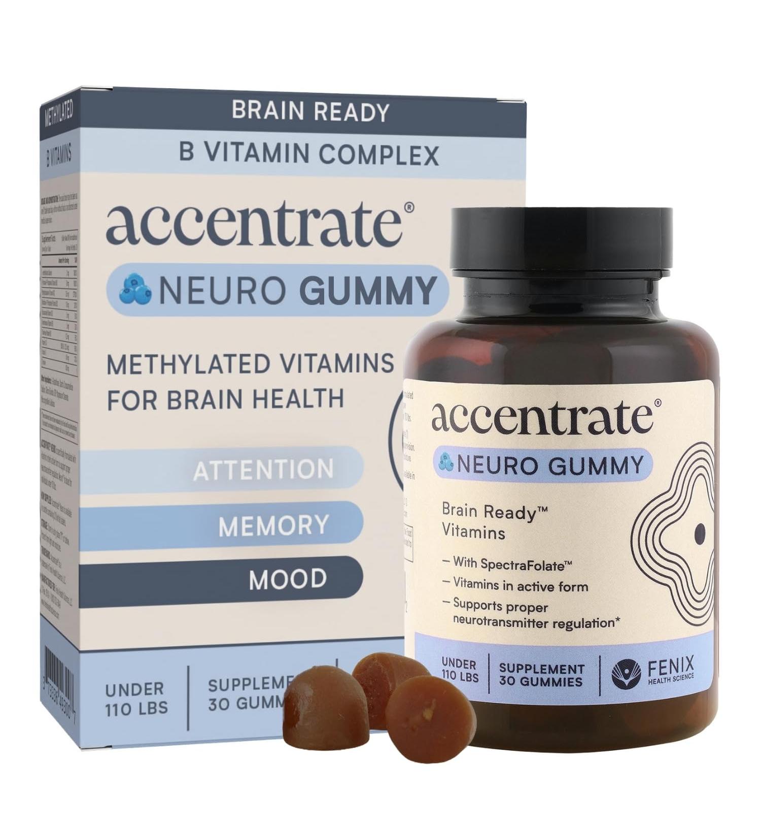 Accentrate Neuro Gummy for Kids | Supports Attention & Mood | Folinic Acid & Methylfolate | Complete Vitamin B Complex with SpectraFolate | MTHFR Supplement | No Artificial Ingredients | 30 Gummies - Buy Online on GoSupps.com
