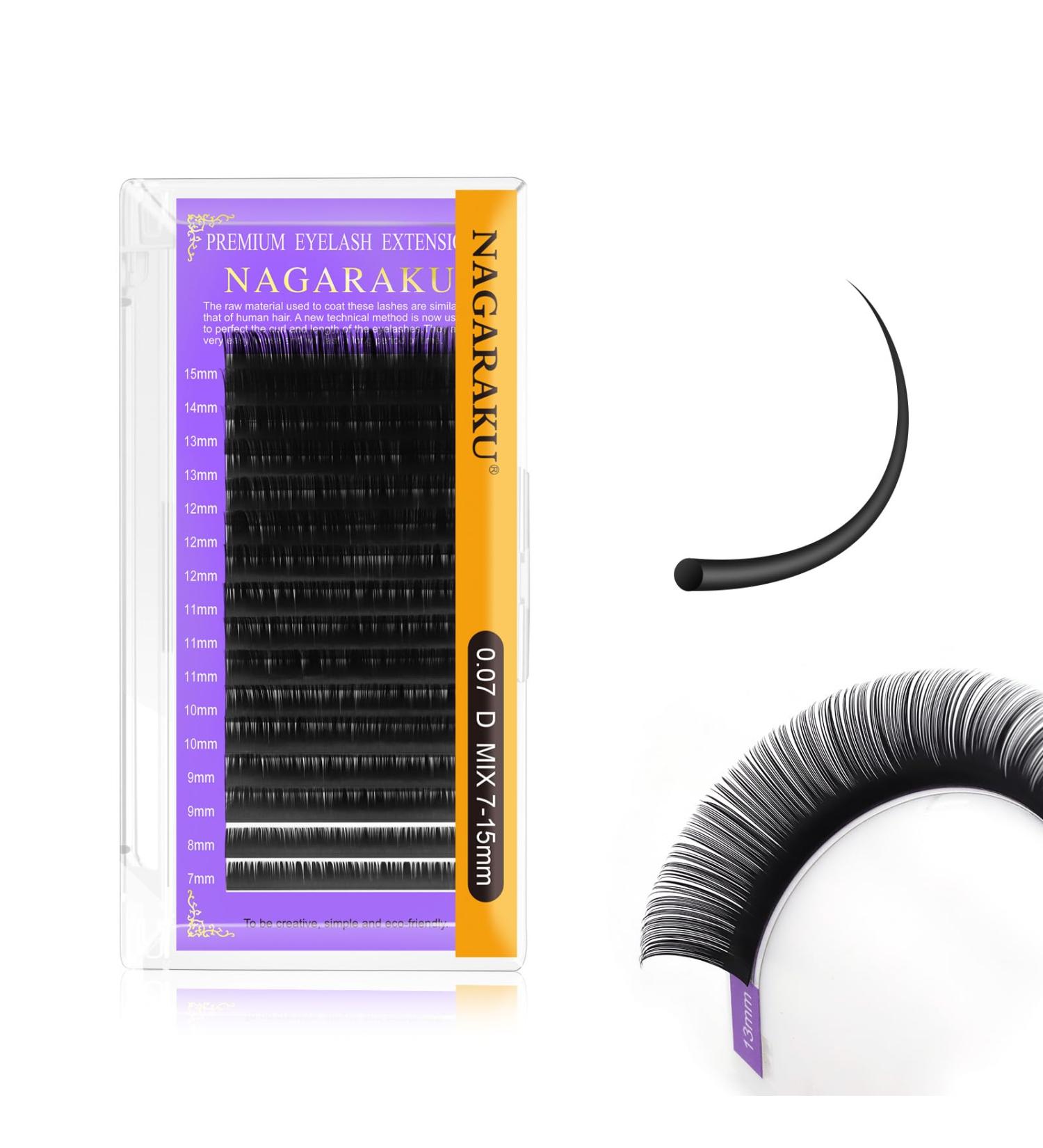 Nagaraku Individual Eyelash Extensions - Permanent Volume Matt Black 0.07 D Curl (7-15mm Mix) - 16 Rows - Buy Online on GoSupps.com