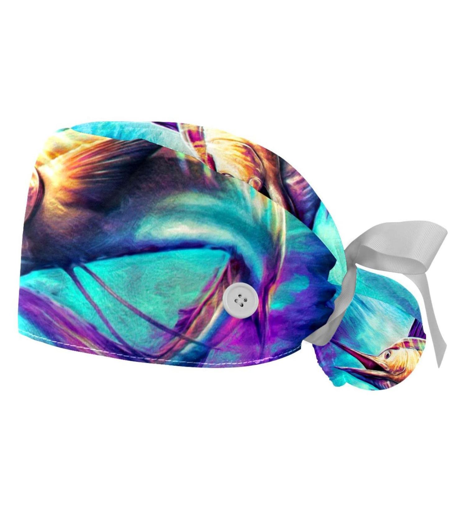 Colorful Palm Silhouettes Scrub Caps Hats for Women - 2PCS Bouffant Working Hat with Ponytail Holder | Pattern 05 - Buy Online on GoSupps.com