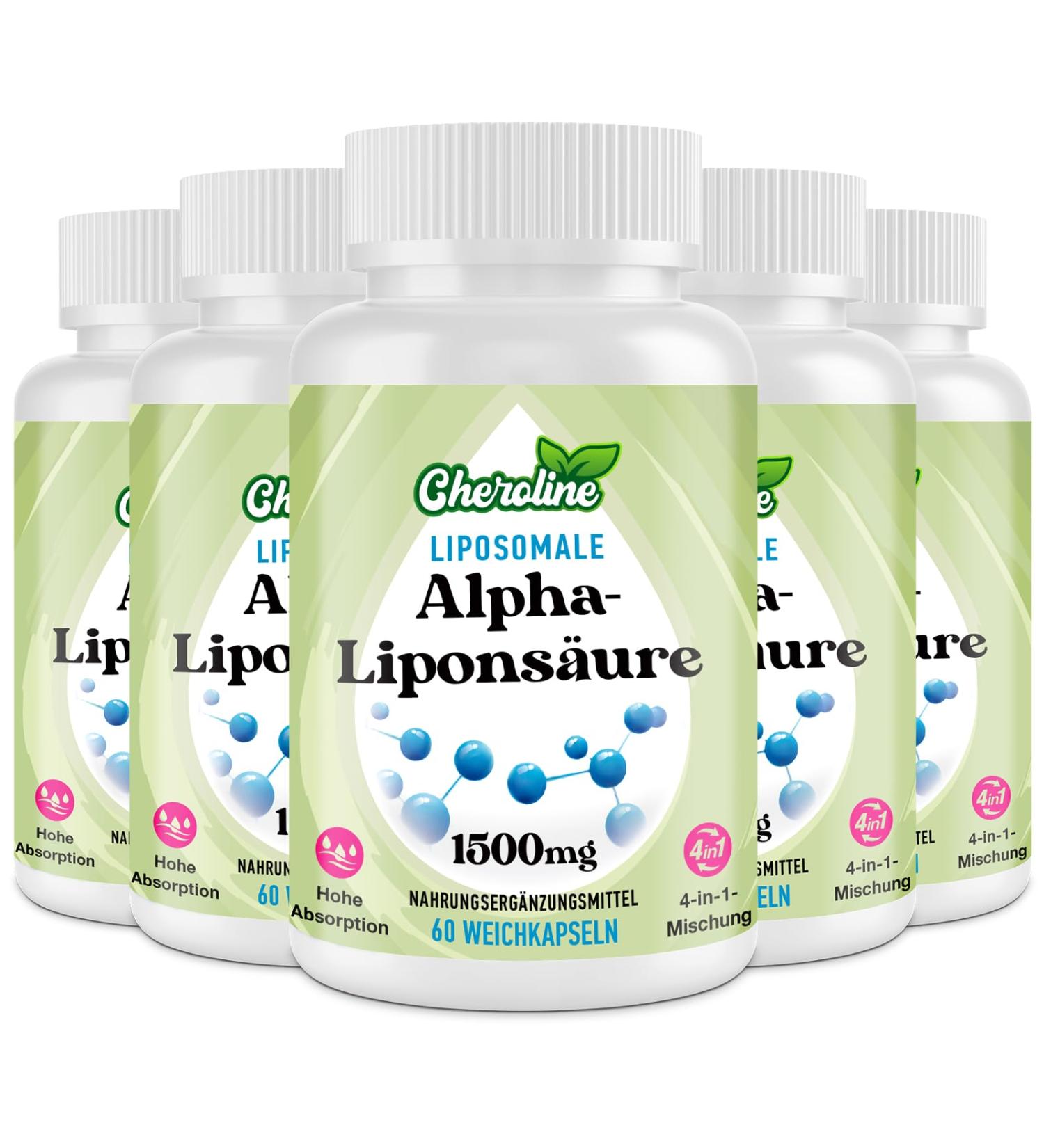Cheroline Liposomal alpha-lipoic acid 1500 mg soft capsule ALA supplement Acetyl-L-carnitine 900 mg & ubiquinol 100 mg & vitamin E 15 mg high-dose energy support
