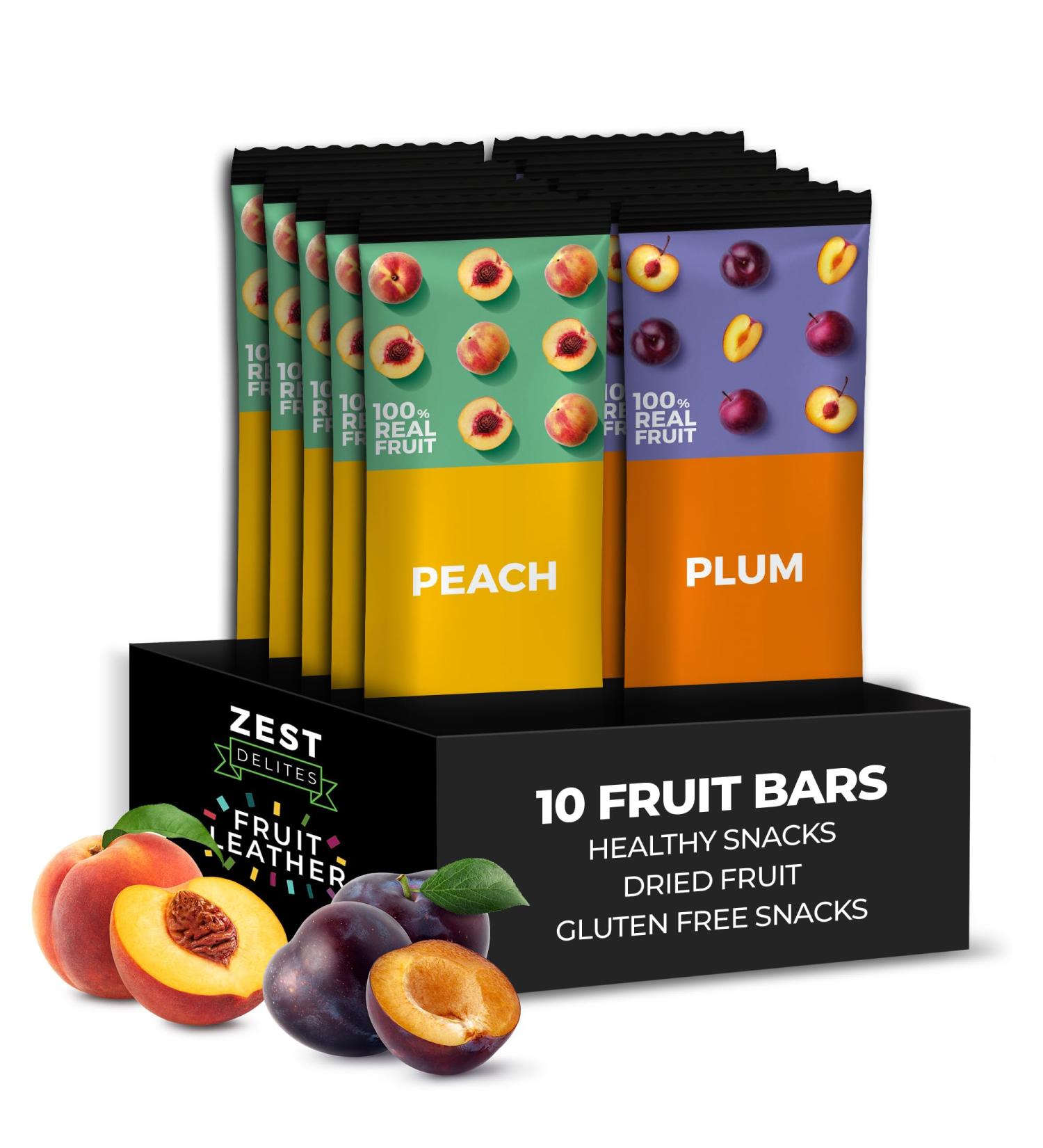 Zest Delites Dried Fruit Roll Ups 25g x 10 - Mediterranean Flavored, Gluten Free & Vegan Snacks - Peach Plum Fruit Leather - Healthy Snacks for Adults and Kids - Buy Online on GoSupps.com